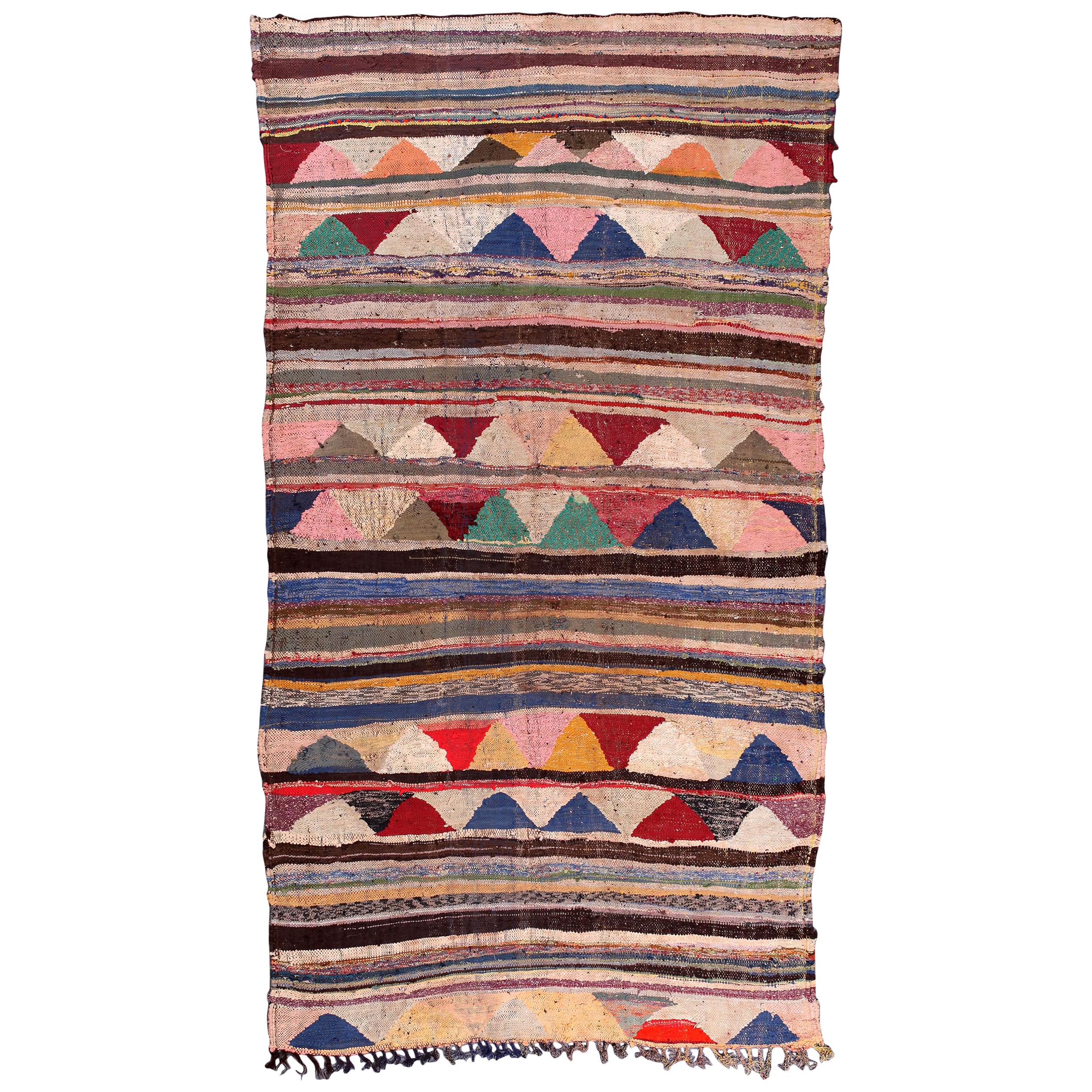 Vintage Moroccan Flat-Weave Boucherouite Rug For Sale