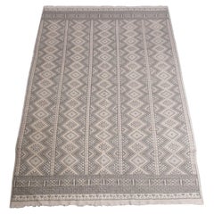 Vintage Moroccan Flat Weave Rug 115" x 76" Mid Century Modern Tribal Carpet