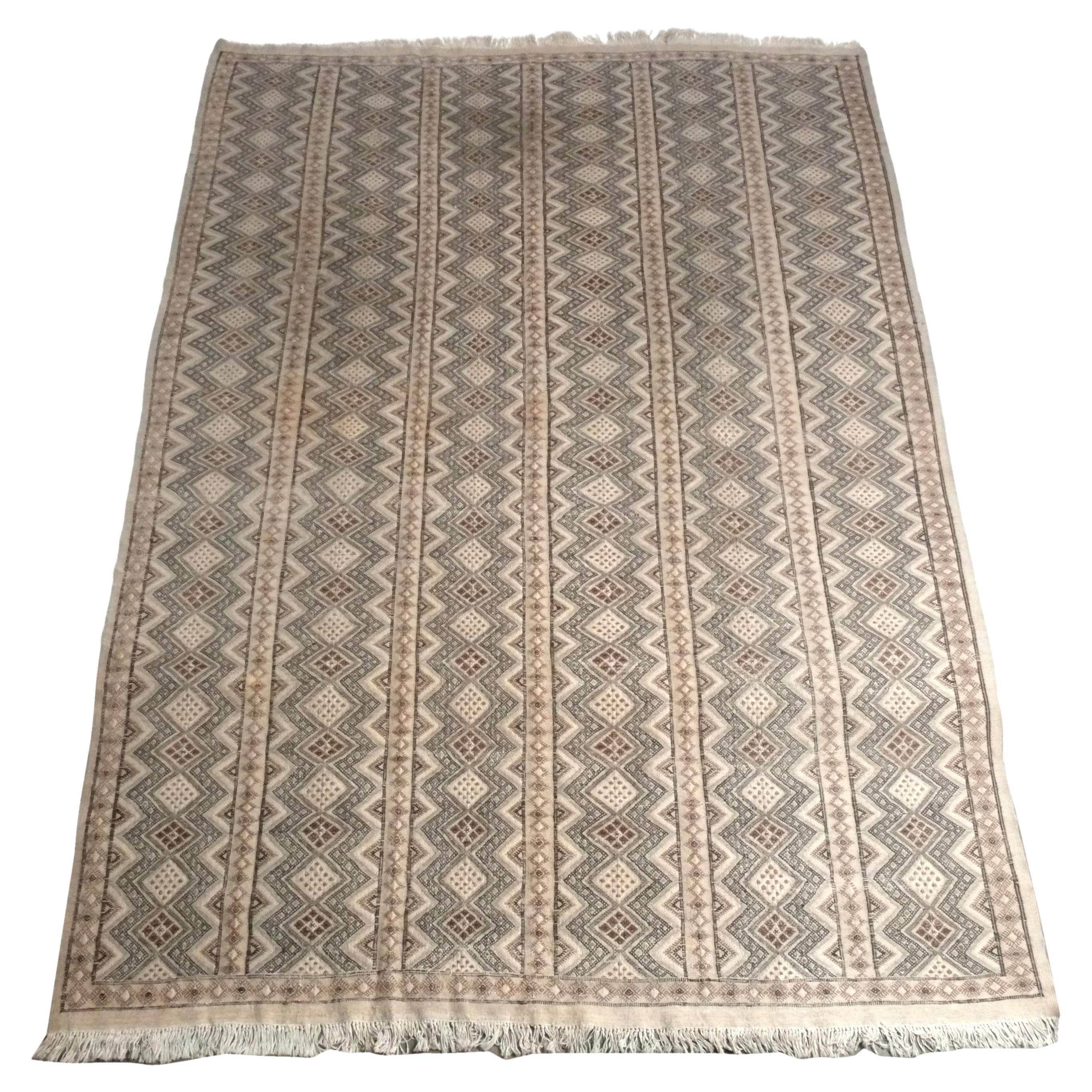 Vintage Moroccan Flatweave Rug 120" x 81" Tribal Mid Century Carpet For Sale