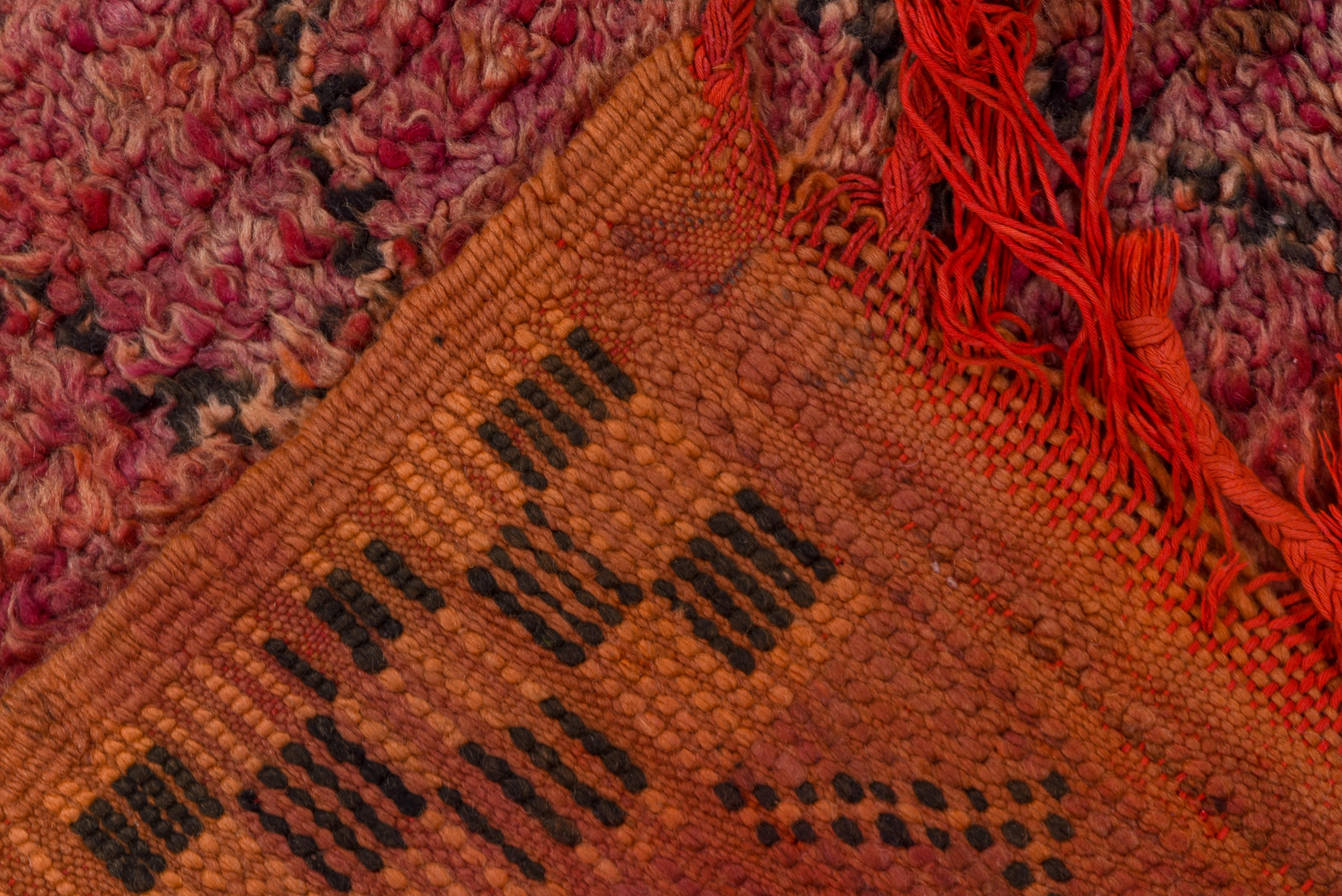 Wool Vintage Moroccan Gallery Carpet, circa 1940s, Purple Field, Plaid Borders For Sale