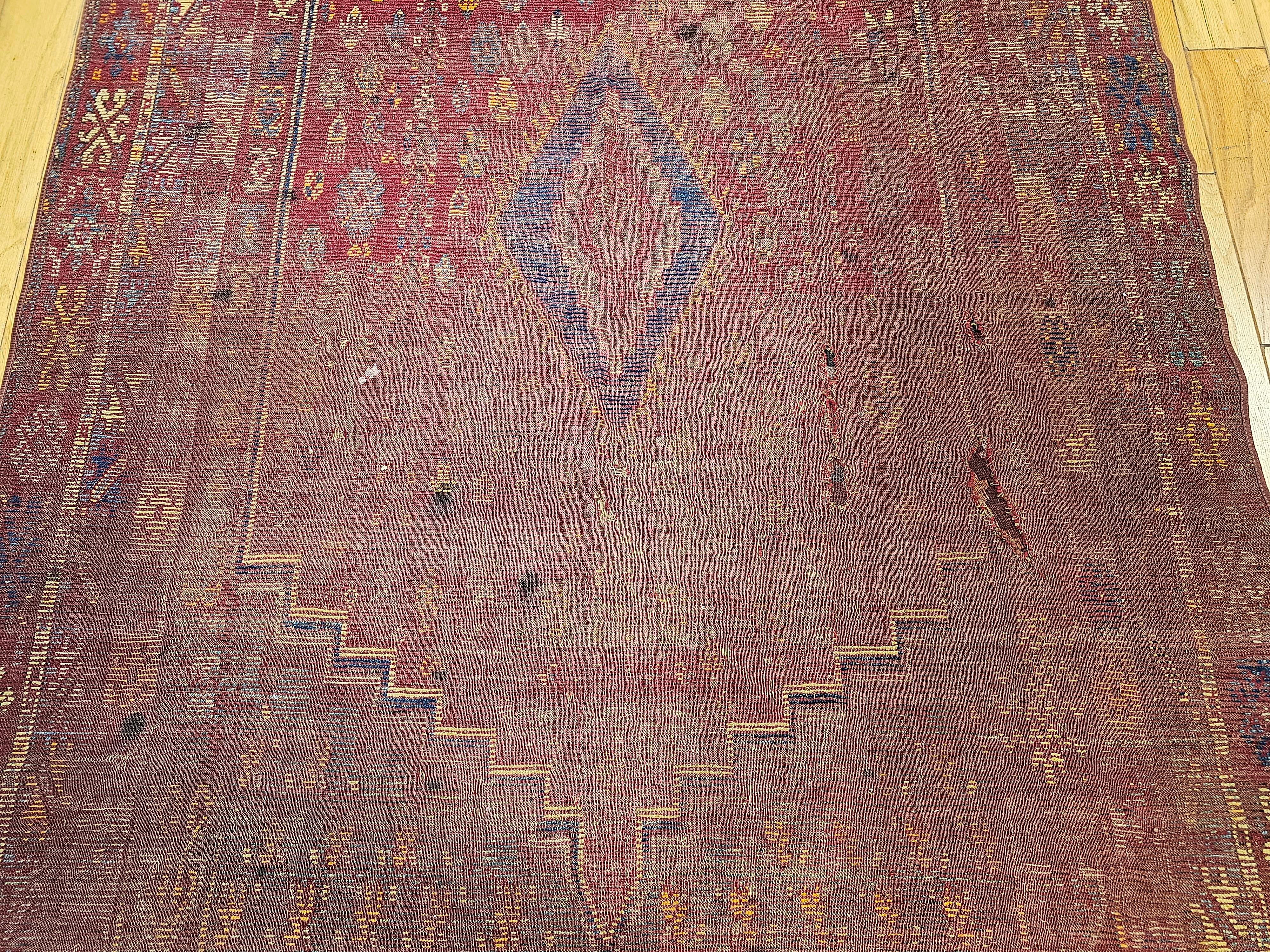 19th Century Moroccan Rabat Rug in Red, Turquoise, Yellow, Ivory, Green, Brown For Sale 5