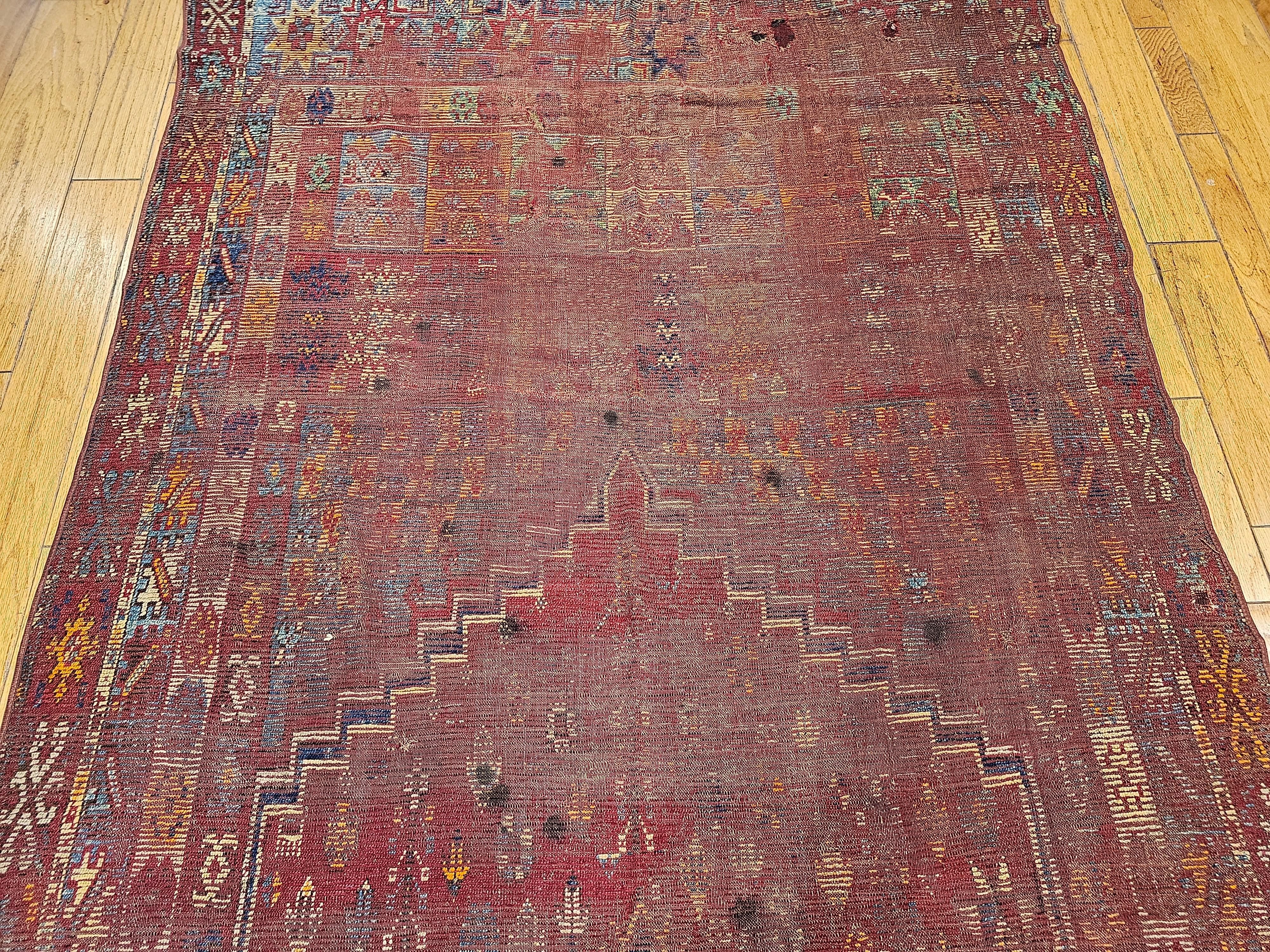 19th Century Moroccan Rabat Rug in Red, Turquoise, Yellow, Ivory, Green, Brown For Sale 6