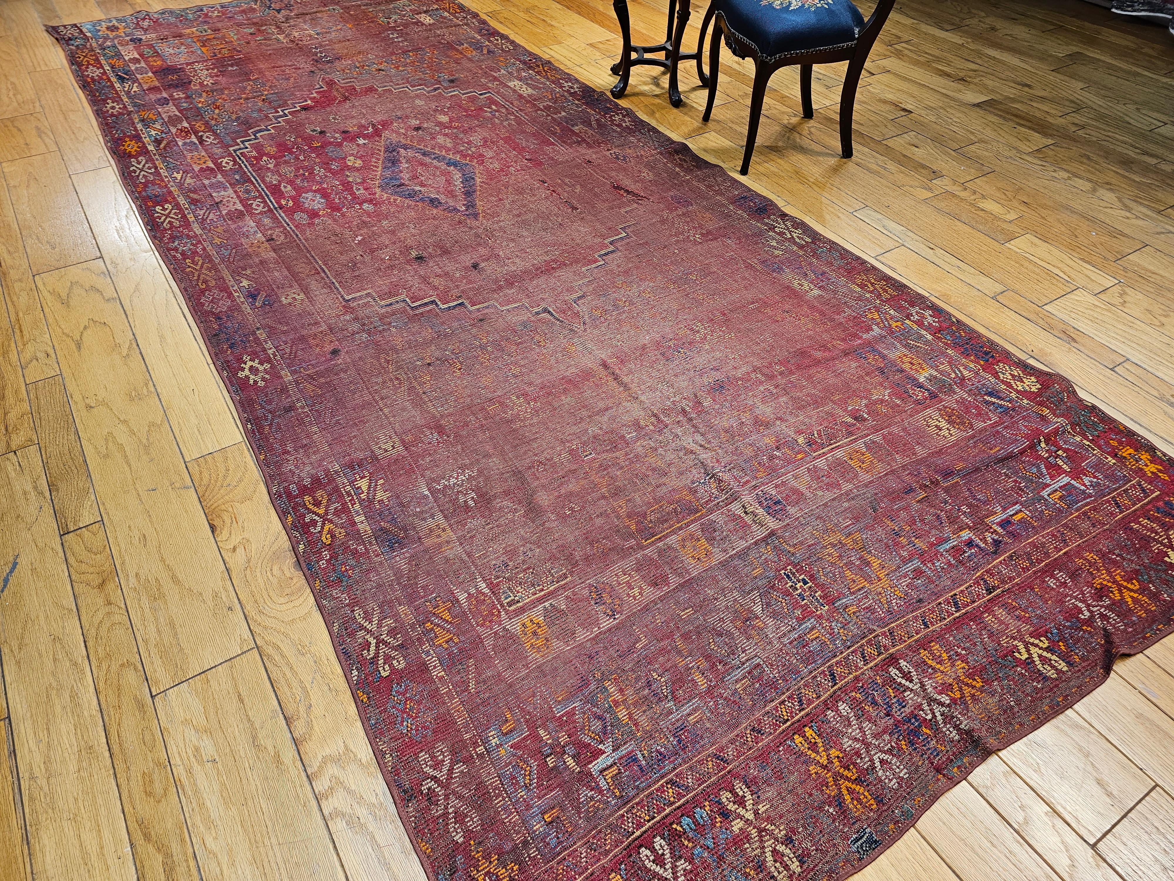 19th Century Moroccan Rabat Rug in Red, Turquoise, Yellow, Ivory, Green, Brown For Sale 9