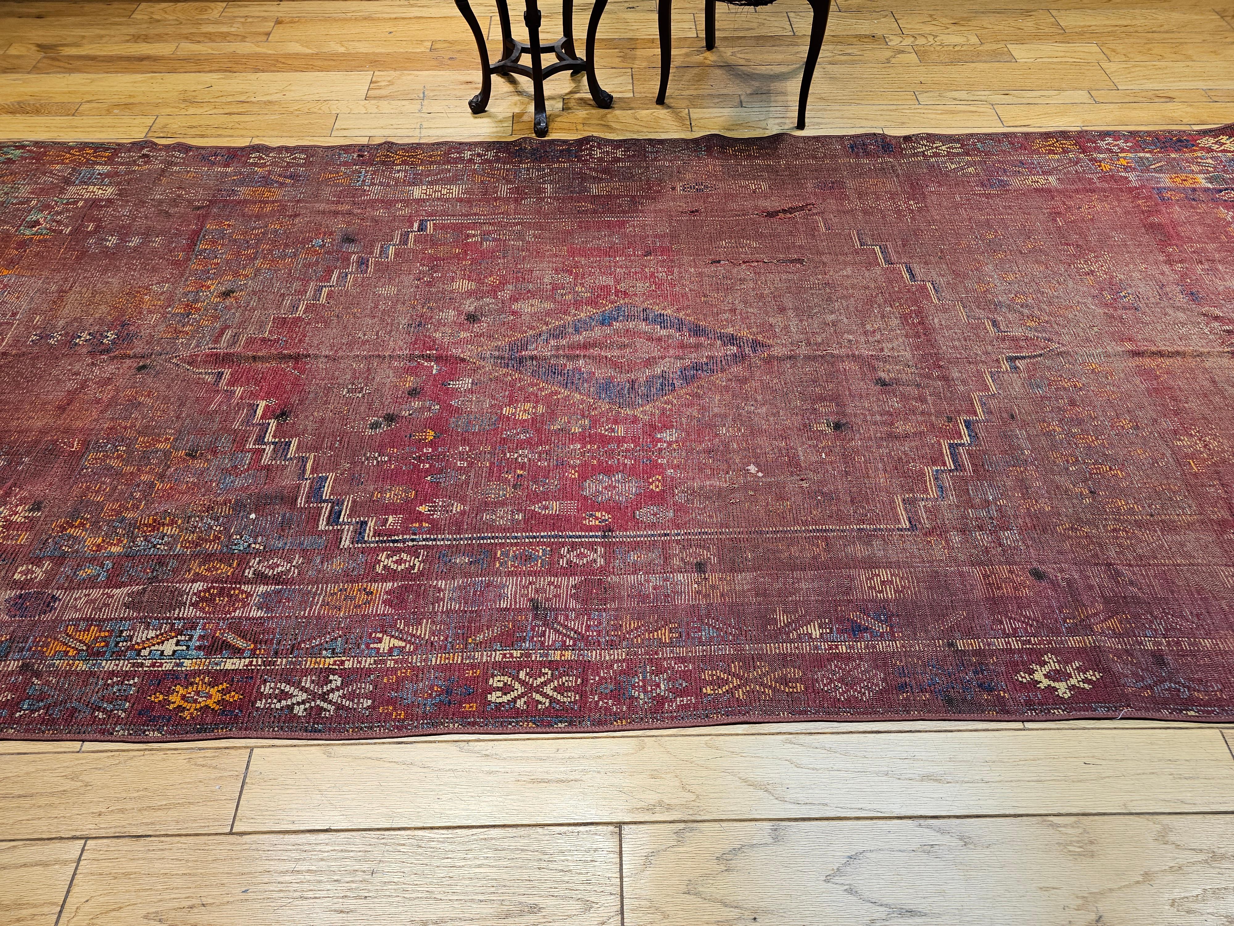 19th Century Moroccan Rabat Rug in Red, Turquoise, Yellow, Ivory, Green, Brown For Sale 11
