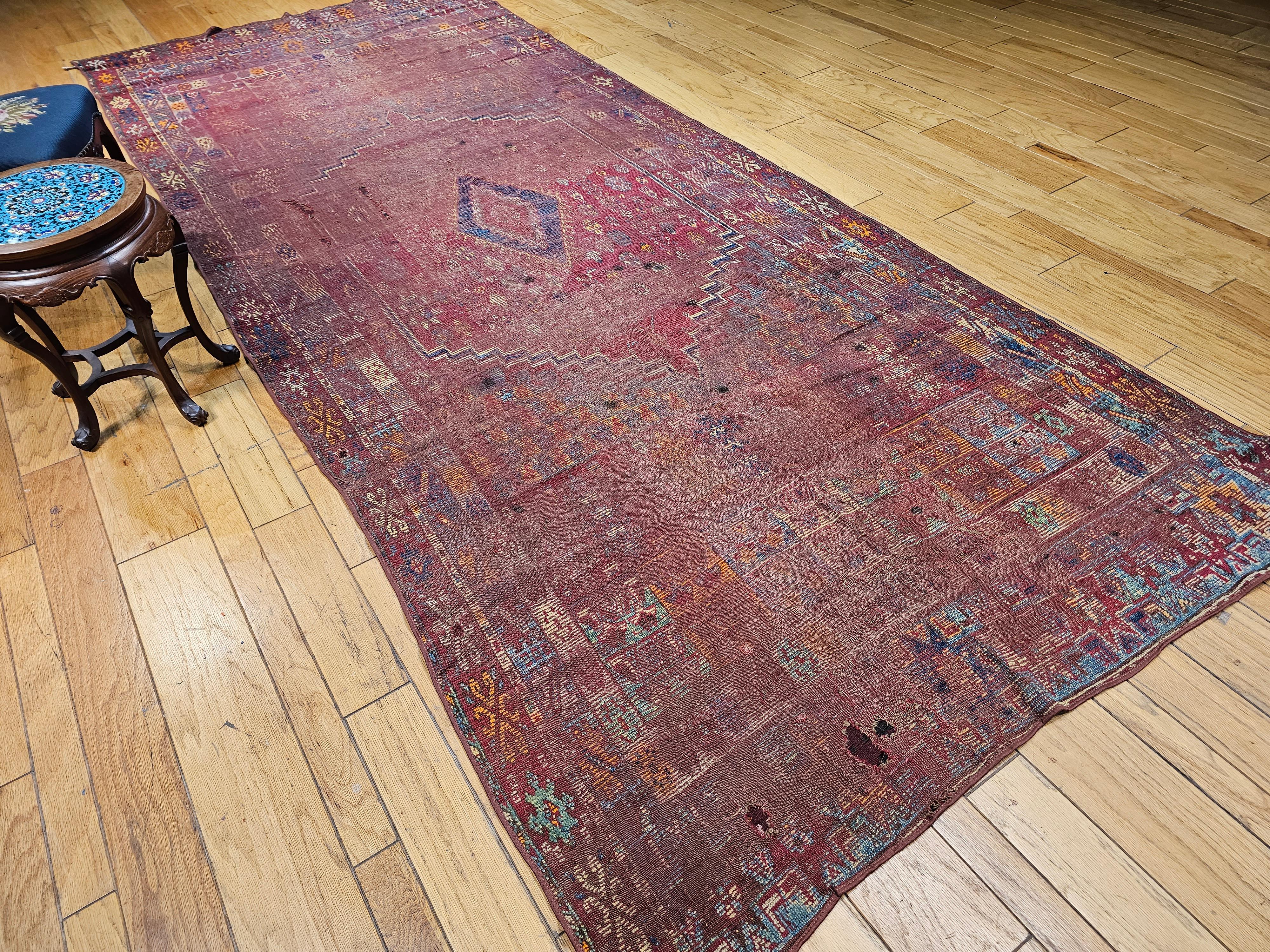 19th Century Moroccan Rabat Rug in Red, Turquoise, Yellow, Ivory, Green, Brown For Sale 12