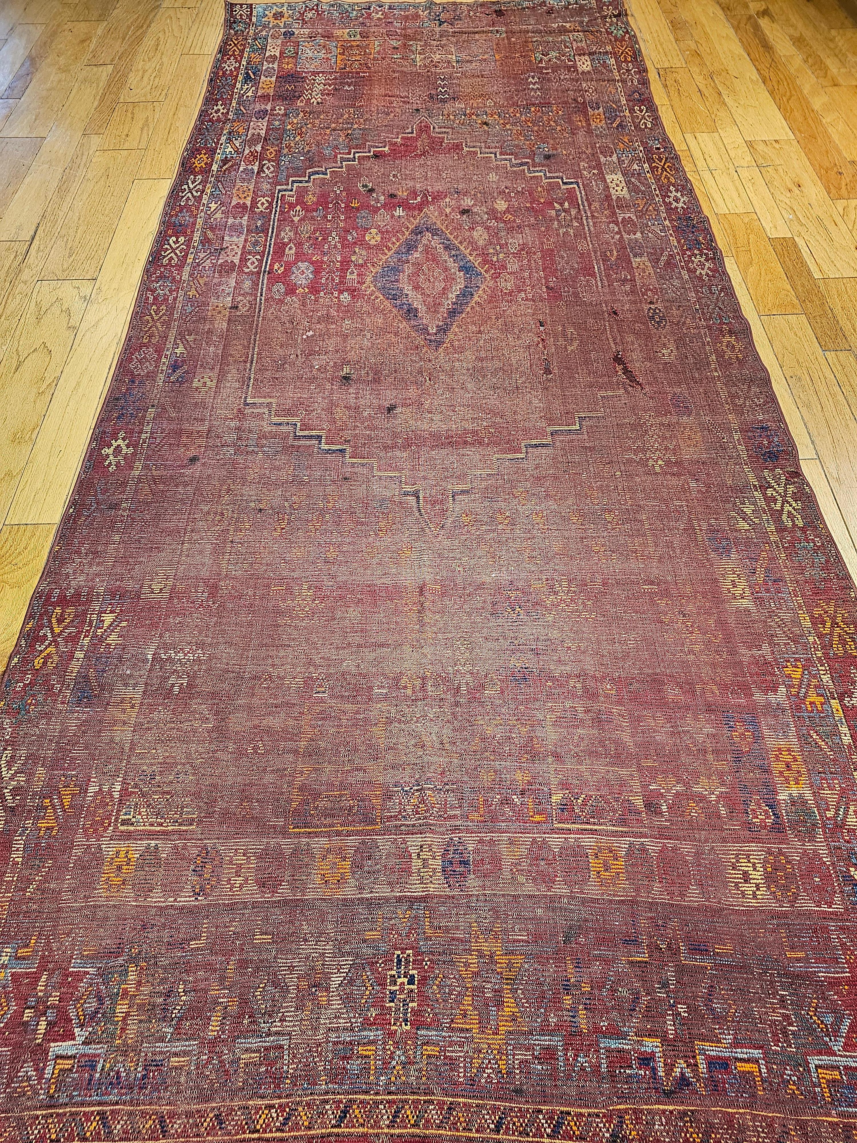 19th Century Moroccan Rabat Rug in Red, Turquoise, Yellow, Ivory, Green, Brown For Sale 14
