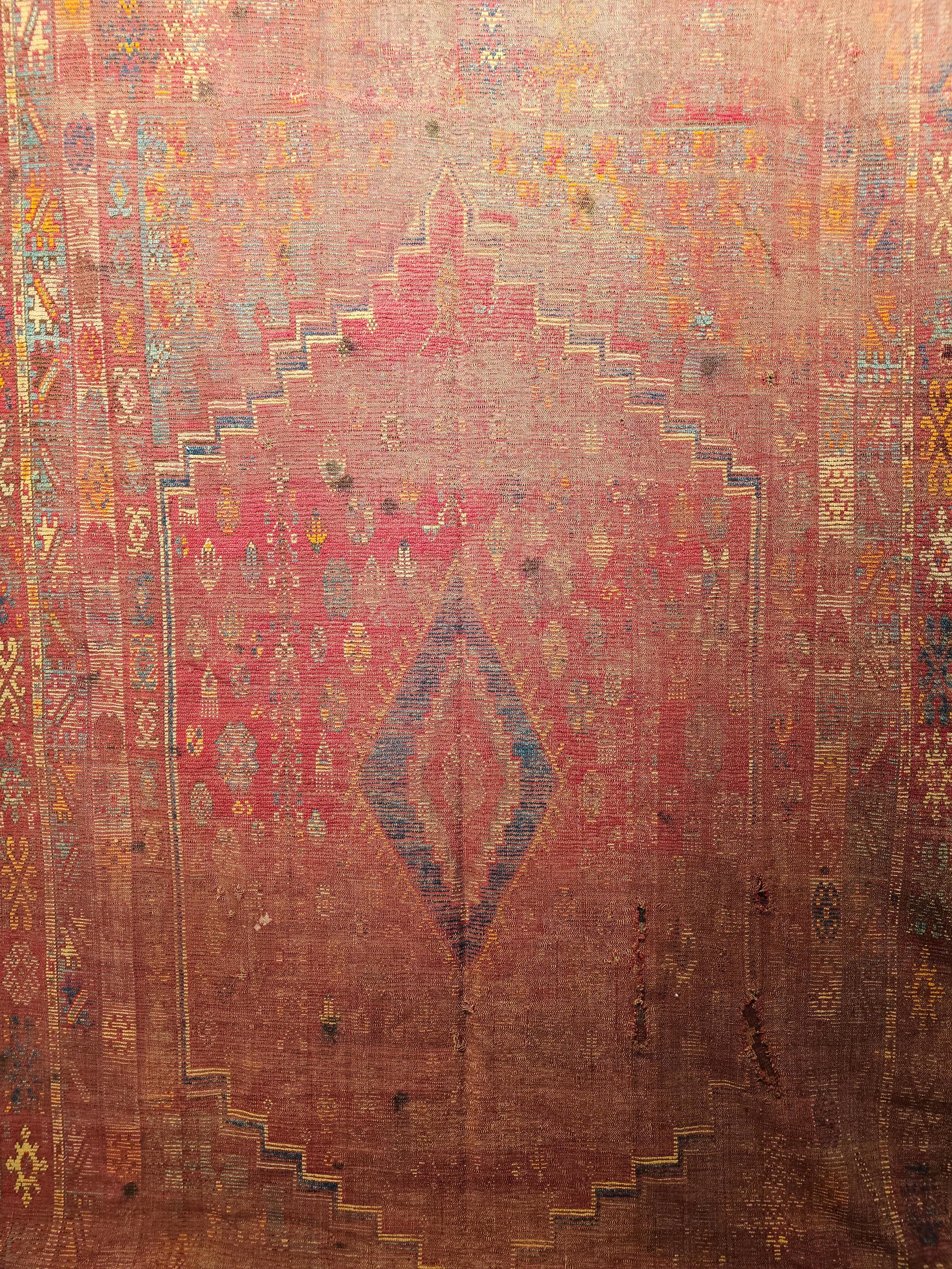 19th Century Moroccan Rabat Rug in Red, Turquoise, Yellow, Ivory, Green, Brown