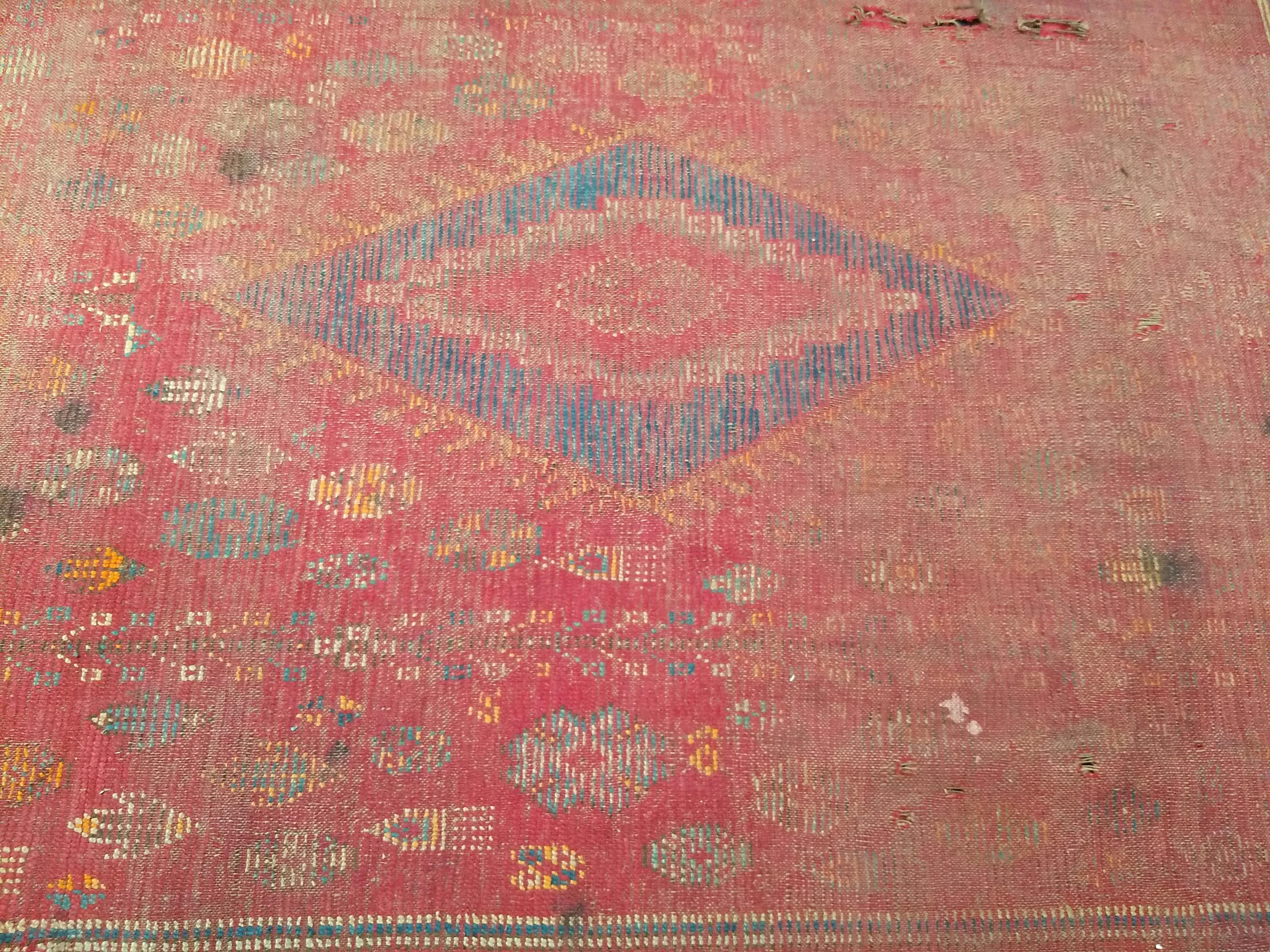 19th Century Moroccan Rabat Rug in Red, Turquoise, Yellow, Ivory, Green, Brown For Sale 2