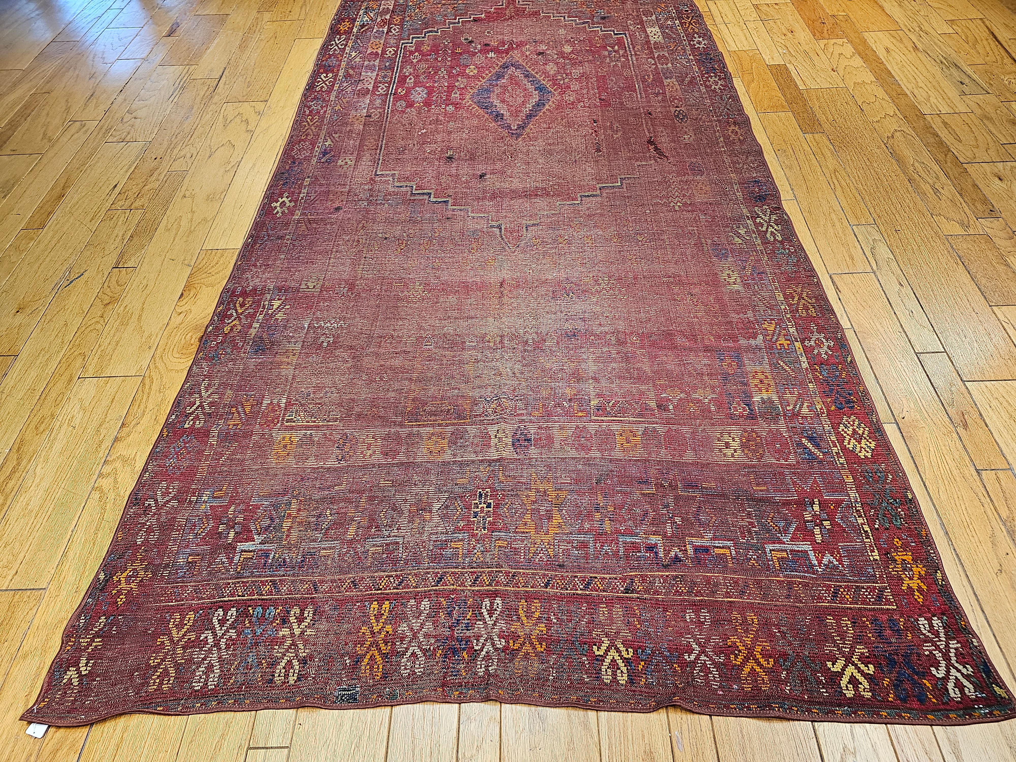 19th Century Moroccan Rabat Rug in Red, Turquoise, Yellow, Ivory, Green, Brown For Sale 3