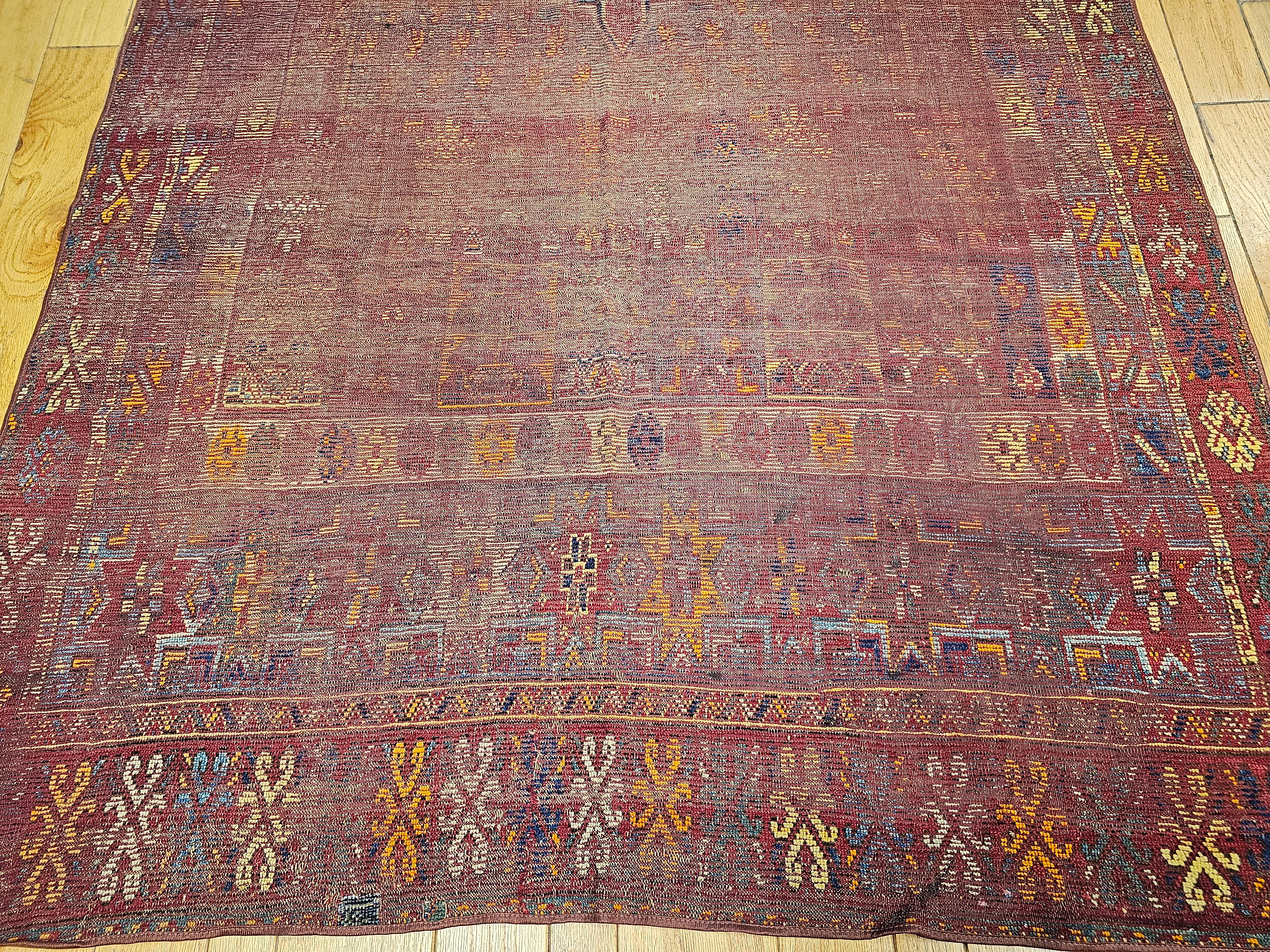 19th Century Moroccan Rabat Rug in Red, Turquoise, Yellow, Ivory, Green, Brown For Sale 4