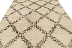 Vintage Moroccan Gallery Runner Rug in Cream with Brown Lozenges  Rug & Kilim