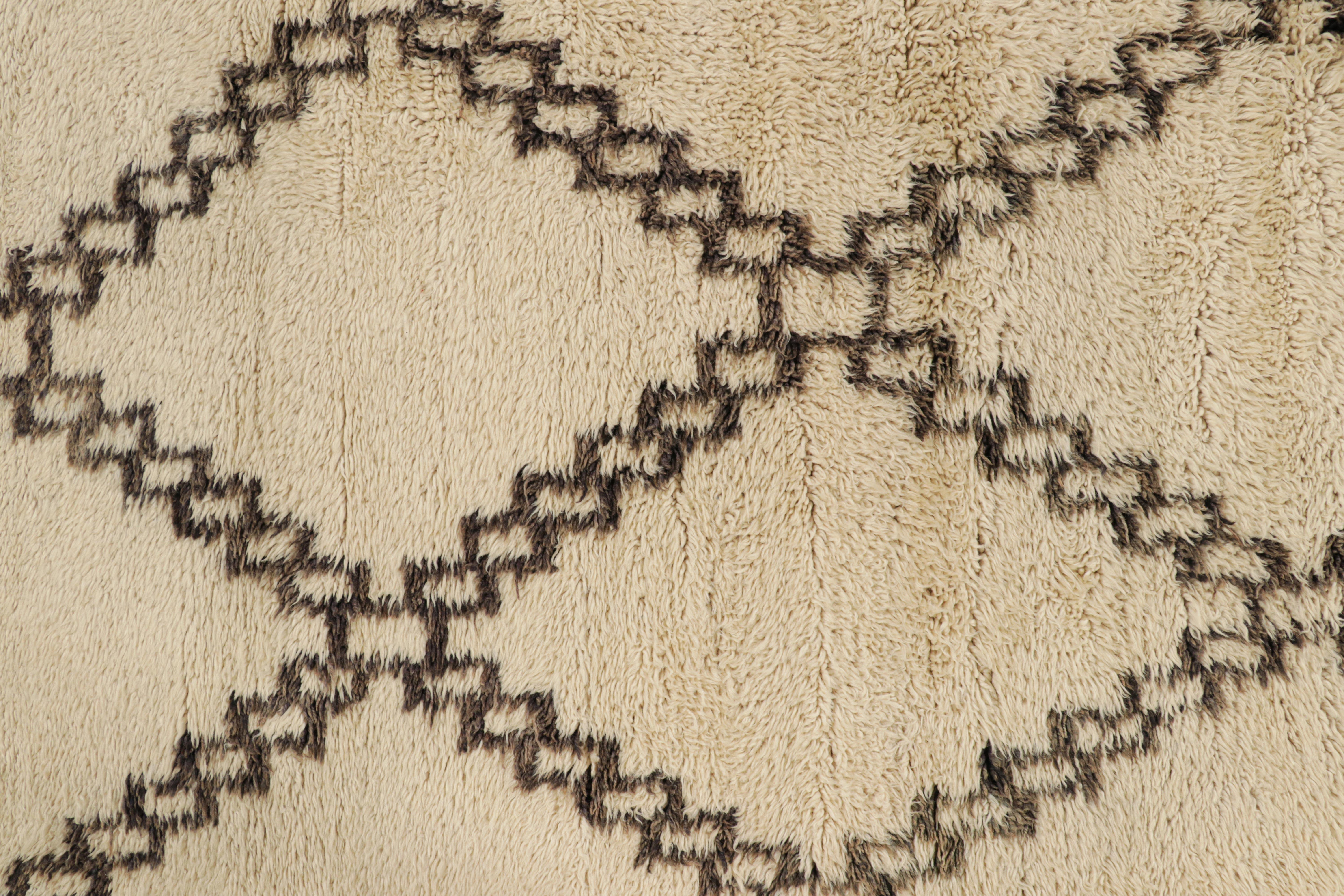 Hand-Knotted Vintage Moroccan Gallery Runner Rug in Cream with Brown Lozenges  Rug & Kilim For Sale