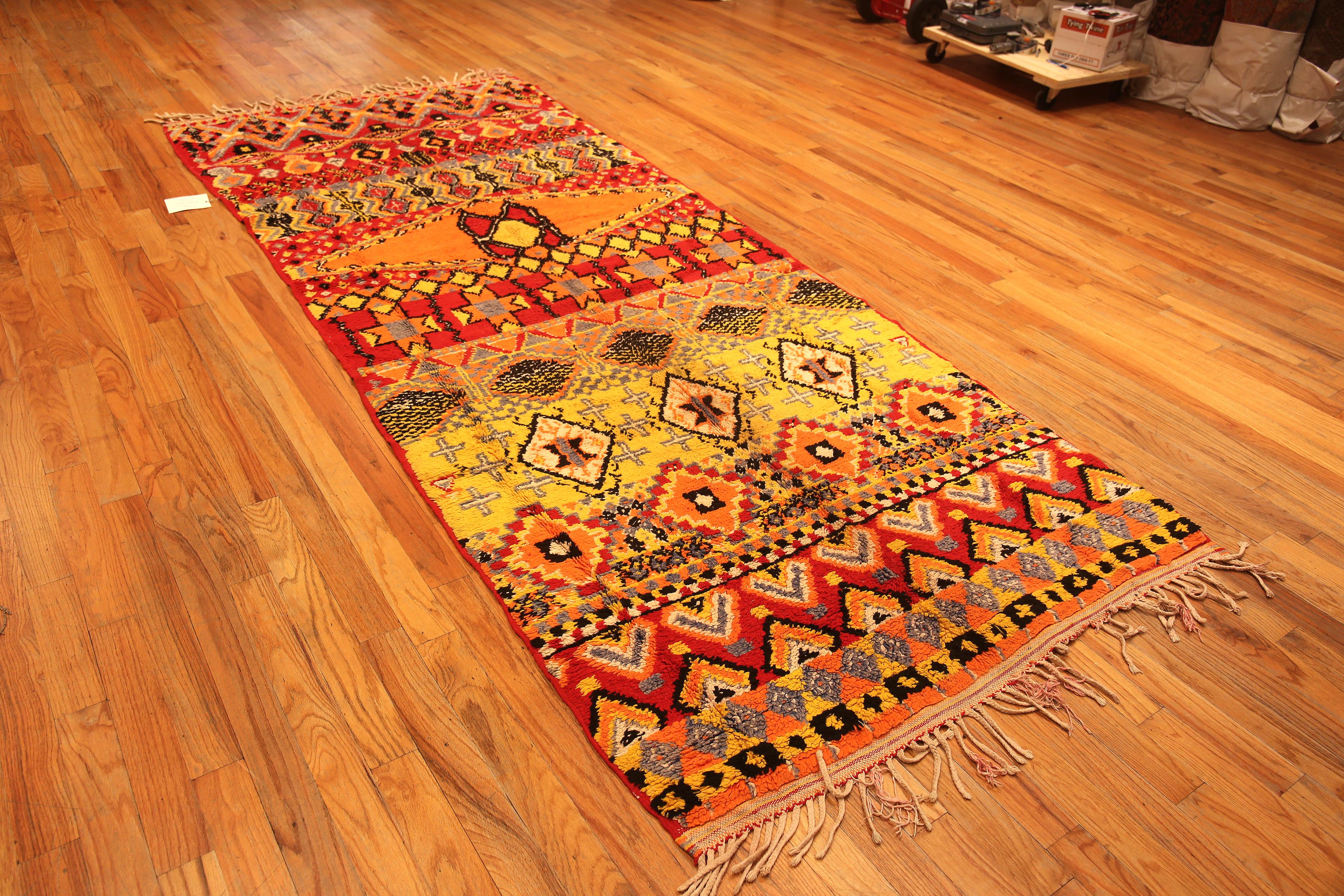 Eclectic Tribal Design Vintage Moroccan Gallery Size Rug, Country of origin: Morocco, Circa date: Vintage

Size: 4 ft 9 in x 12 ft (1.45 m x 3.66 m)