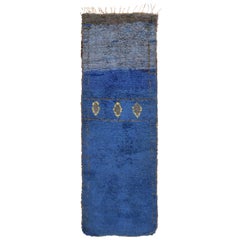 Vintage Moroccan Geometric Blue Fabric Runner