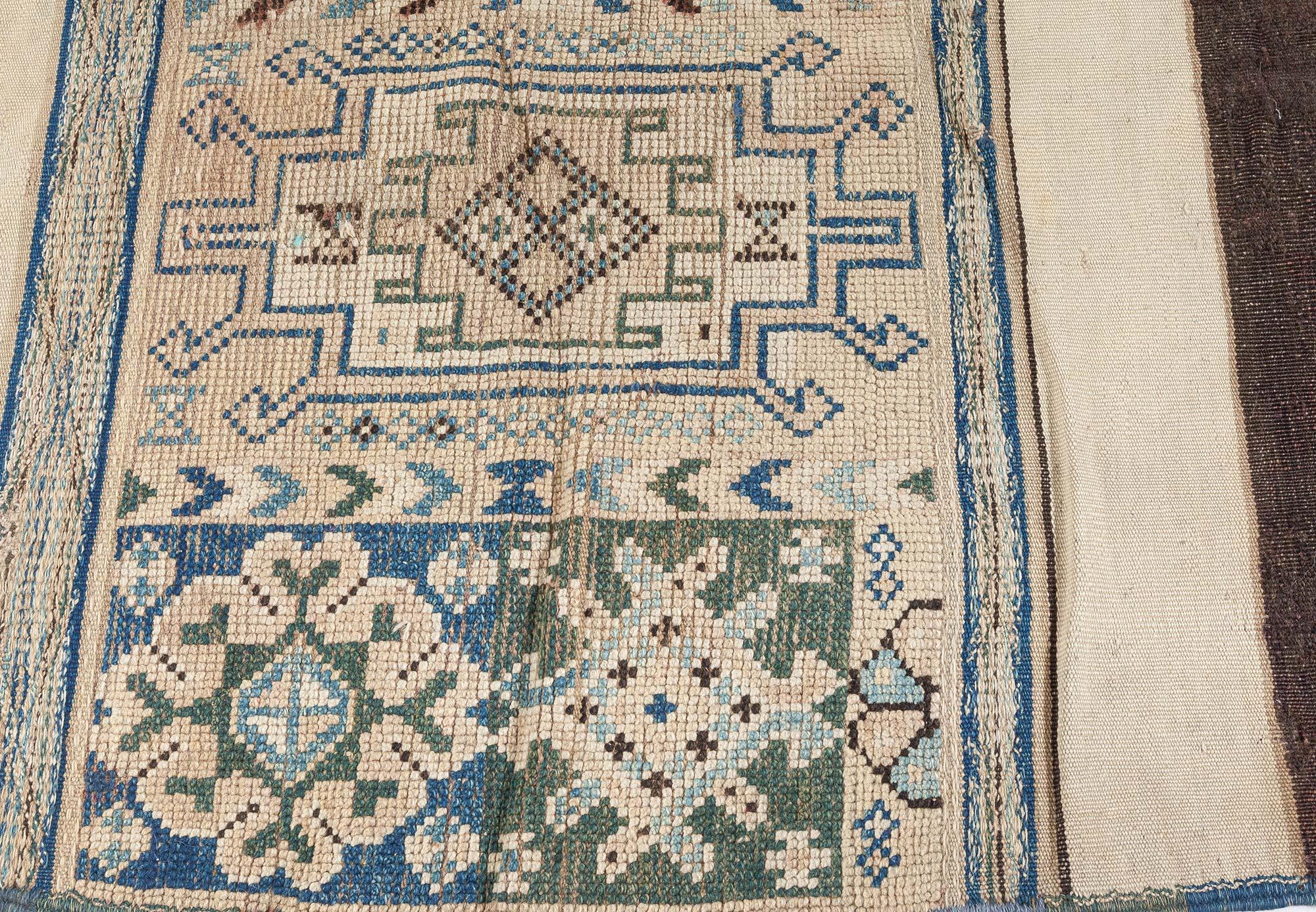 Vintage Marokkanischer Geometrischer Grüner Kilim-Teppich (Handgeknüpft) im Angebot