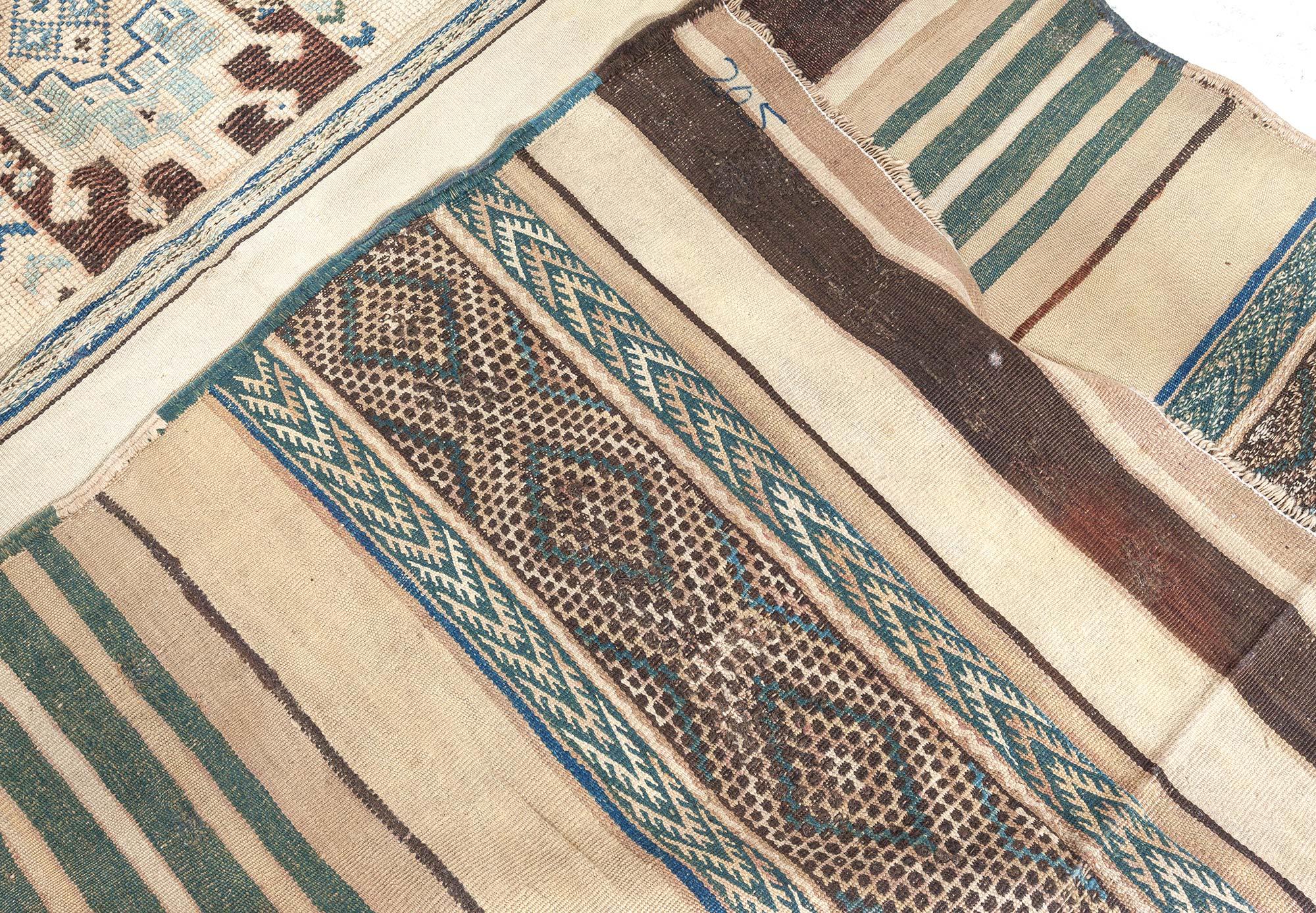 Vintage Moroccan Geometric Green Kilim Rug For Sale 3