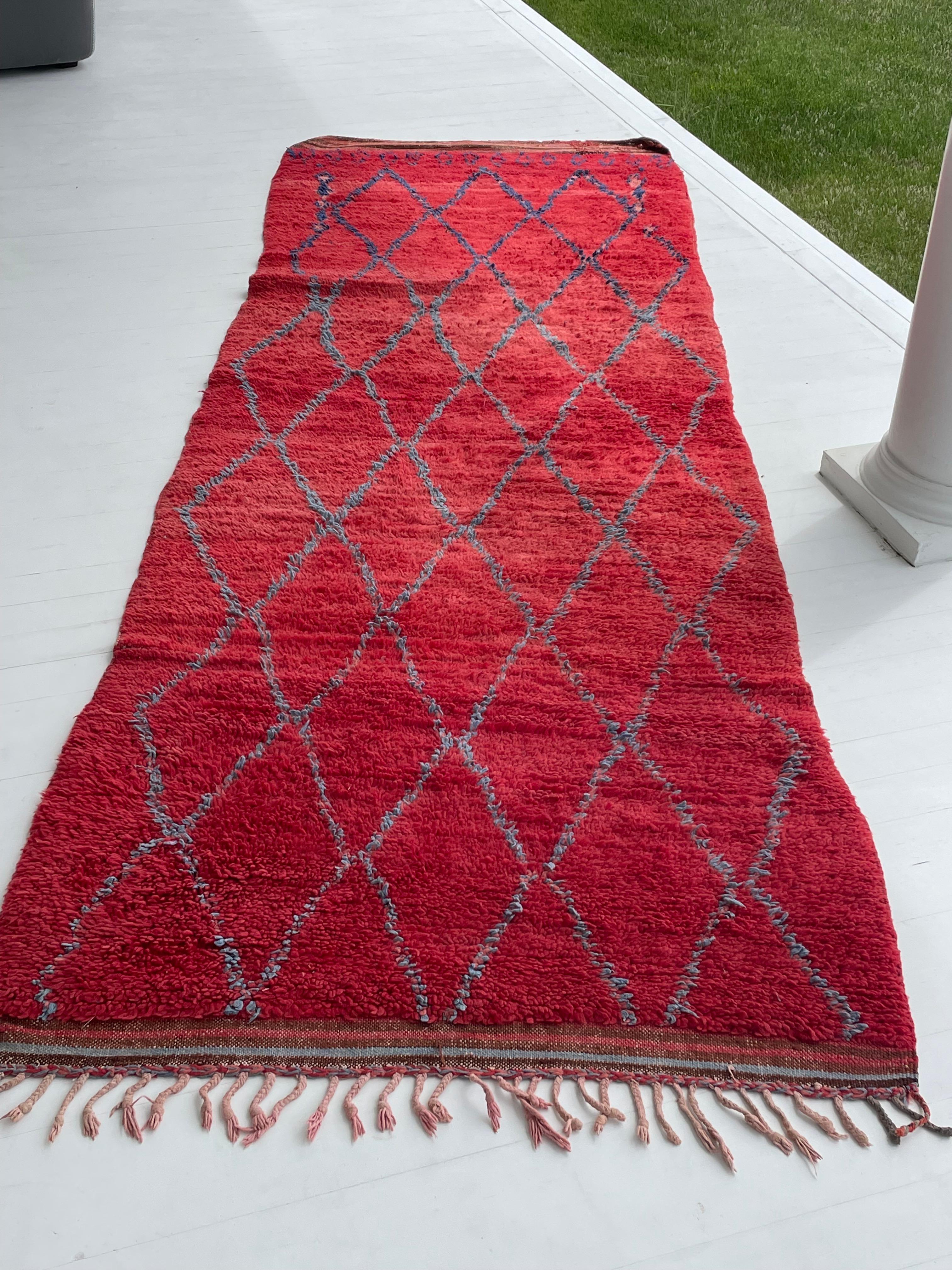 Vintage Marokkanisch Geometrisch Plüsch Wolle Läufer im Angebot 12