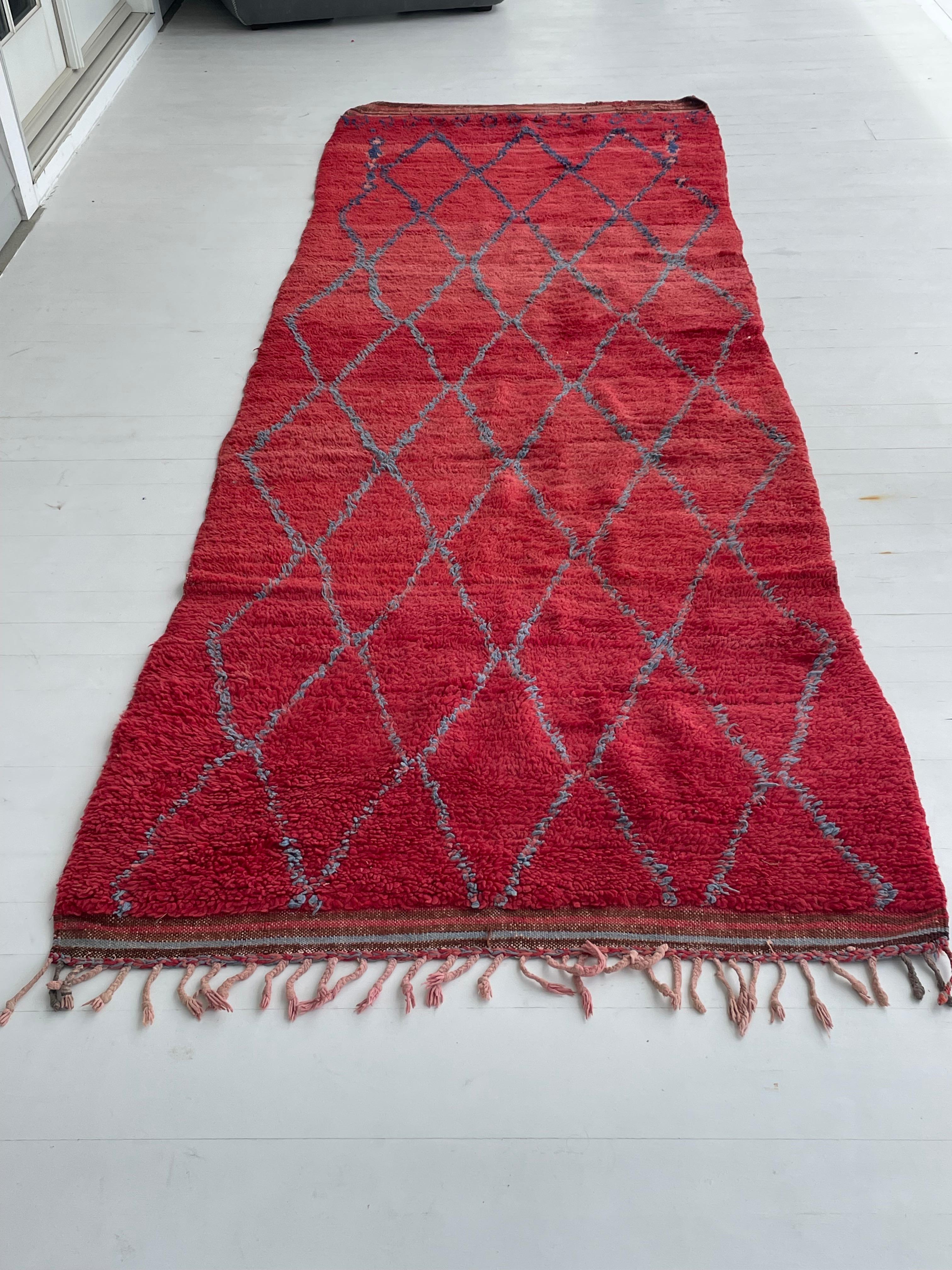 Vintage Marokkanisch Geometrisch Plüsch Wolle Läufer im Angebot 4