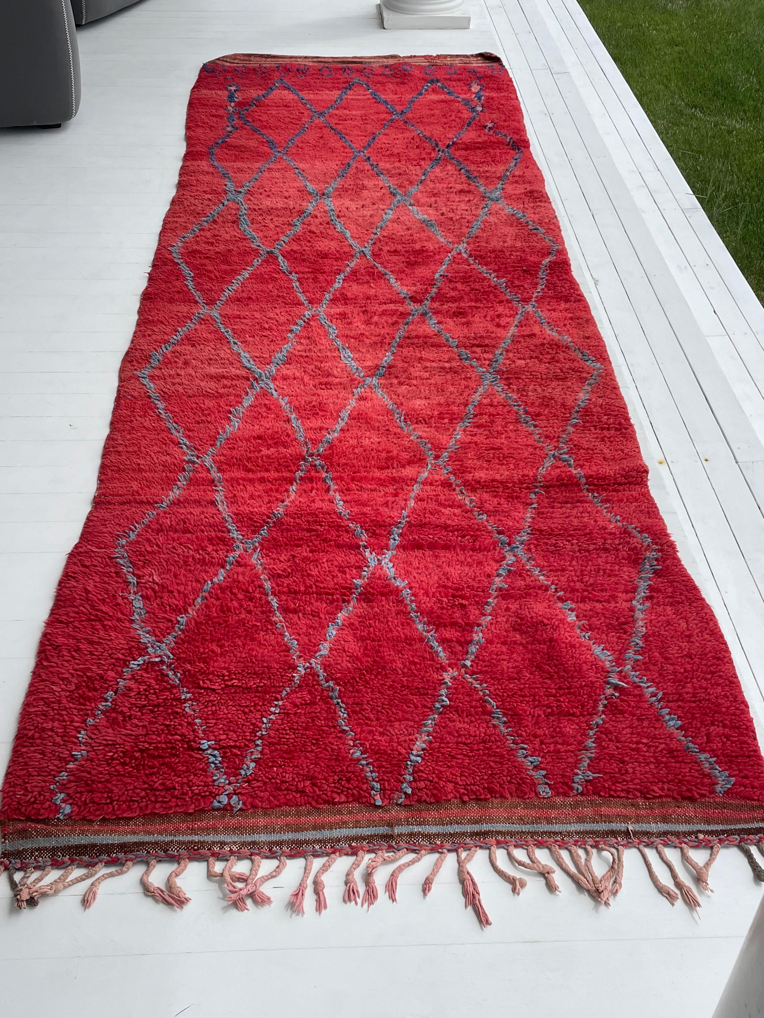 Vintage Marokkanisch Geometrisch Plüsch Wolle Läufer im Angebot 5