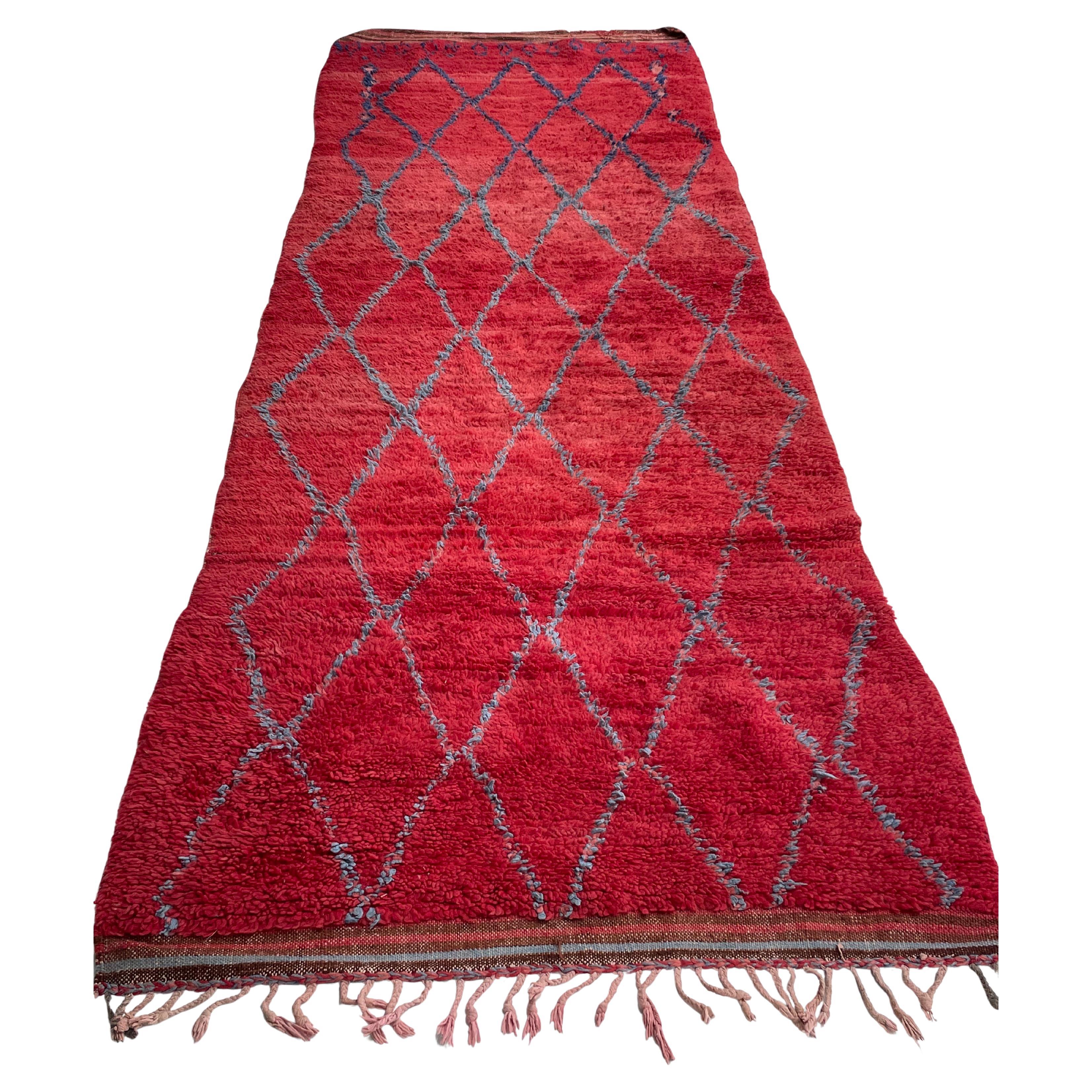 Vintage Marokkanisch Geometrisch Plüsch Wolle Läufer im Angebot