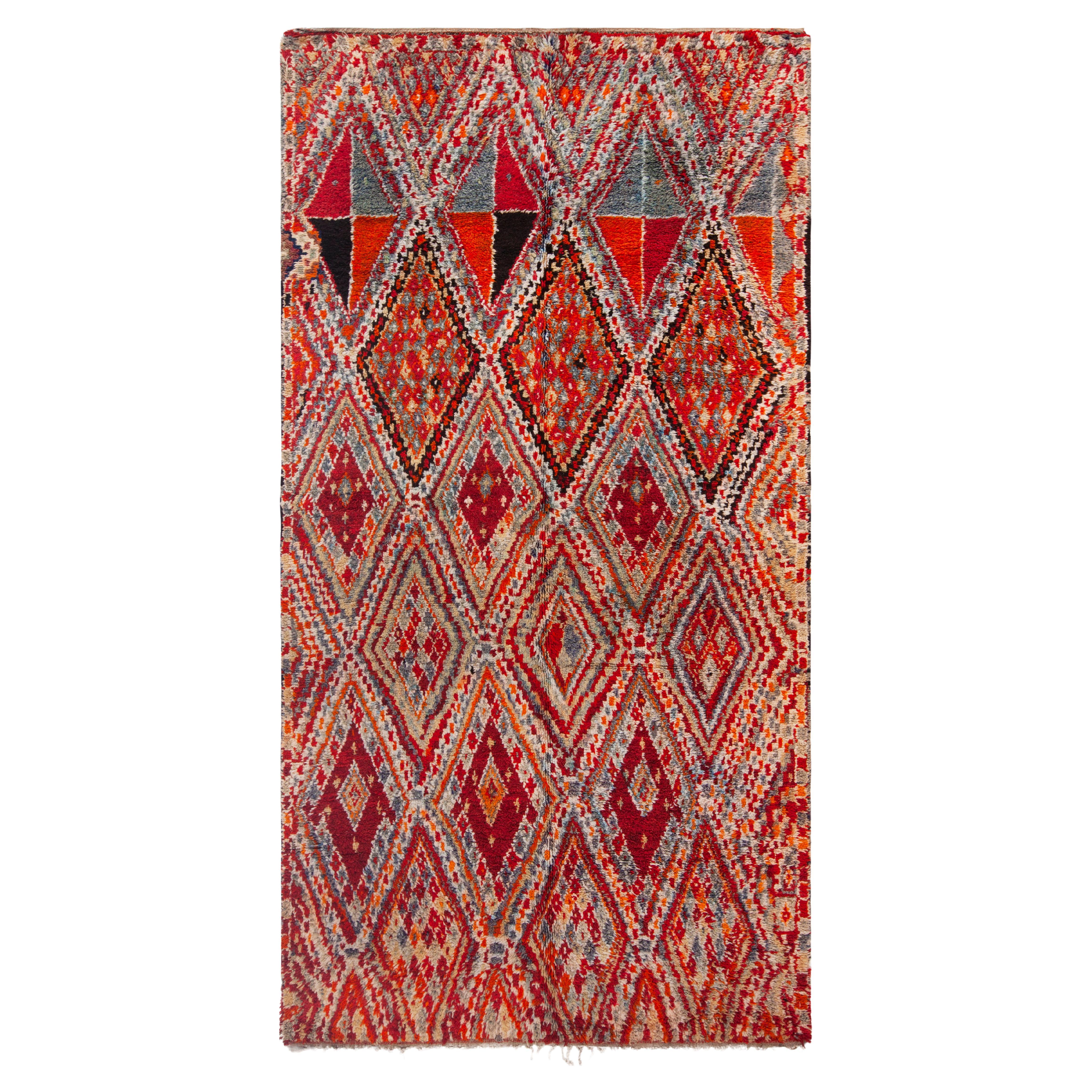 Tapis tribal géométrique marocain vintage 6'9" x 12'8" en vente