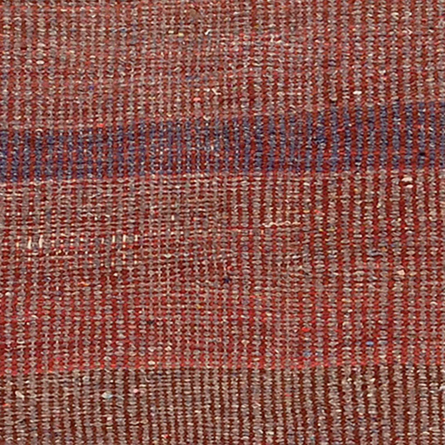 Vintage Glaoua rug
Morocco, circa 1940.

Burgundy red field with pink, muted red, dark blue and gray stripes at either end.

100% wool.
Handwoven.