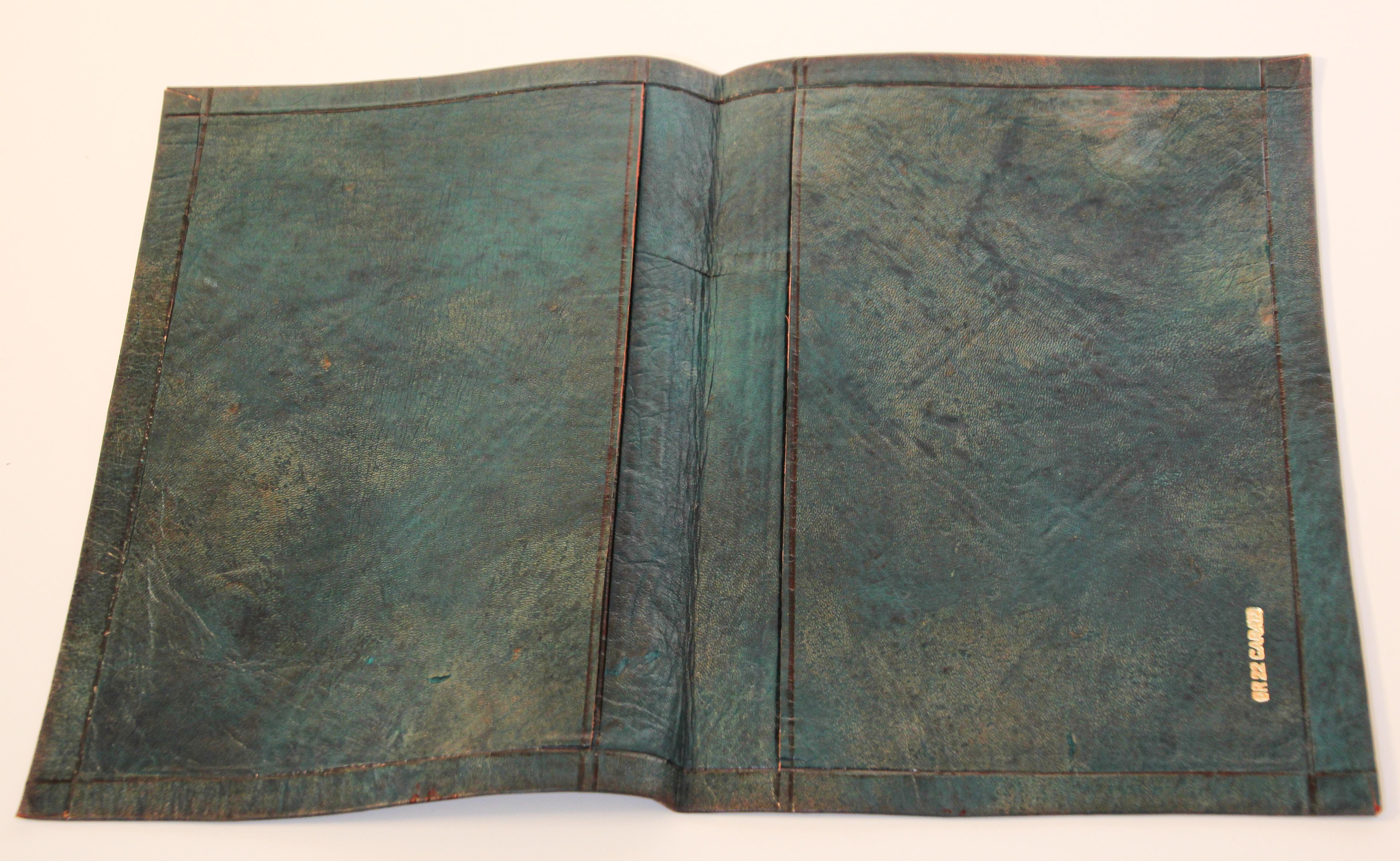 Italian Vintage Moroccan Green Leather Hand Tooled Embossed Portfolio