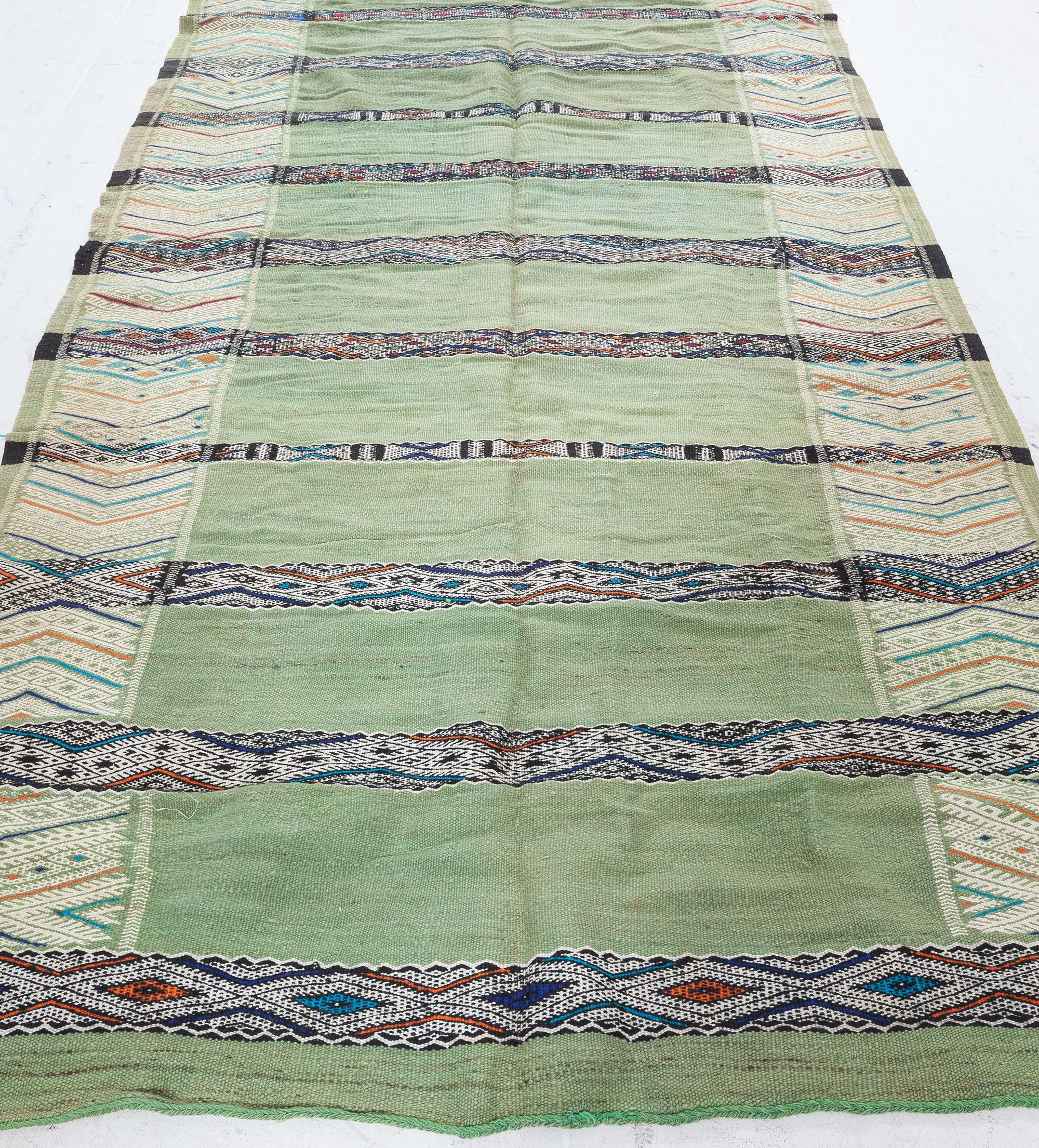 Mid-Century Modern Vintage Moroccan Green Tribal Rug For Sale
