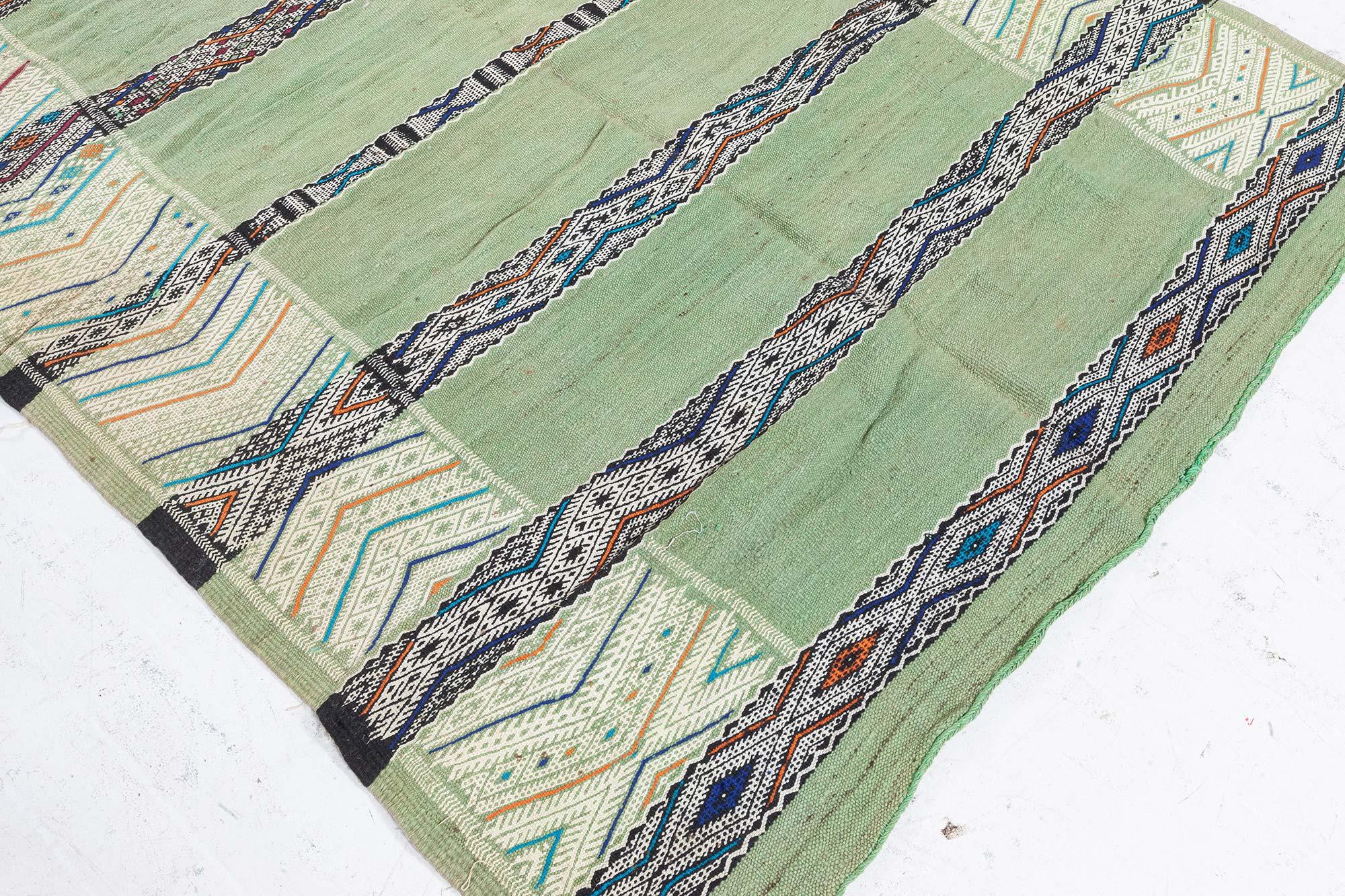 Hand-Woven Vintage Moroccan Green Tribal Rug For Sale