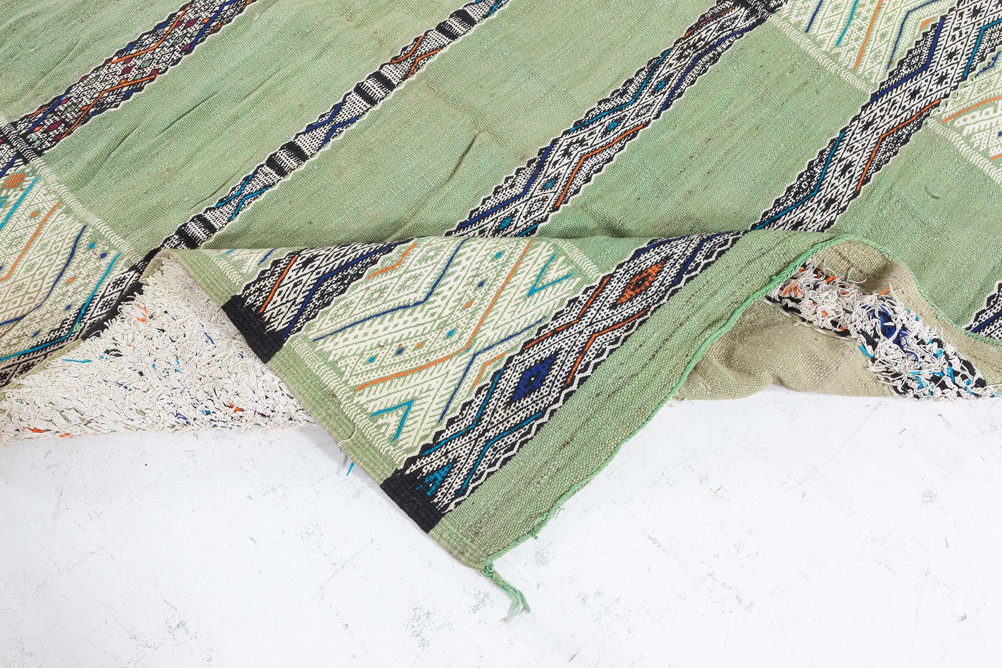 Vintage Moroccan Green Tribal Rug In Good Condition For Sale In New York, NY