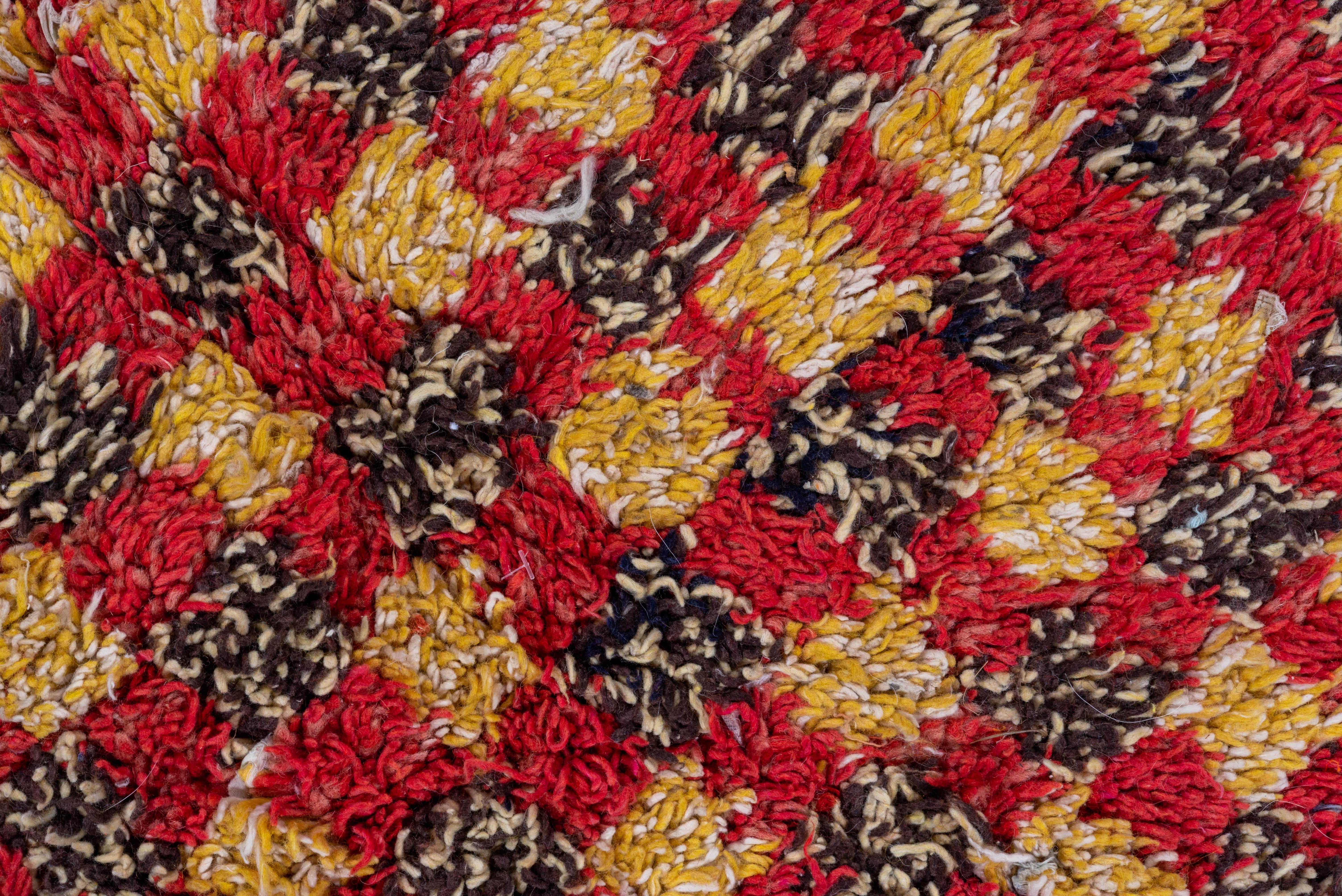 Wool Vintage Moroccan Hand-Knotted Boucherouite Rug Central Diamond Motif For Sale