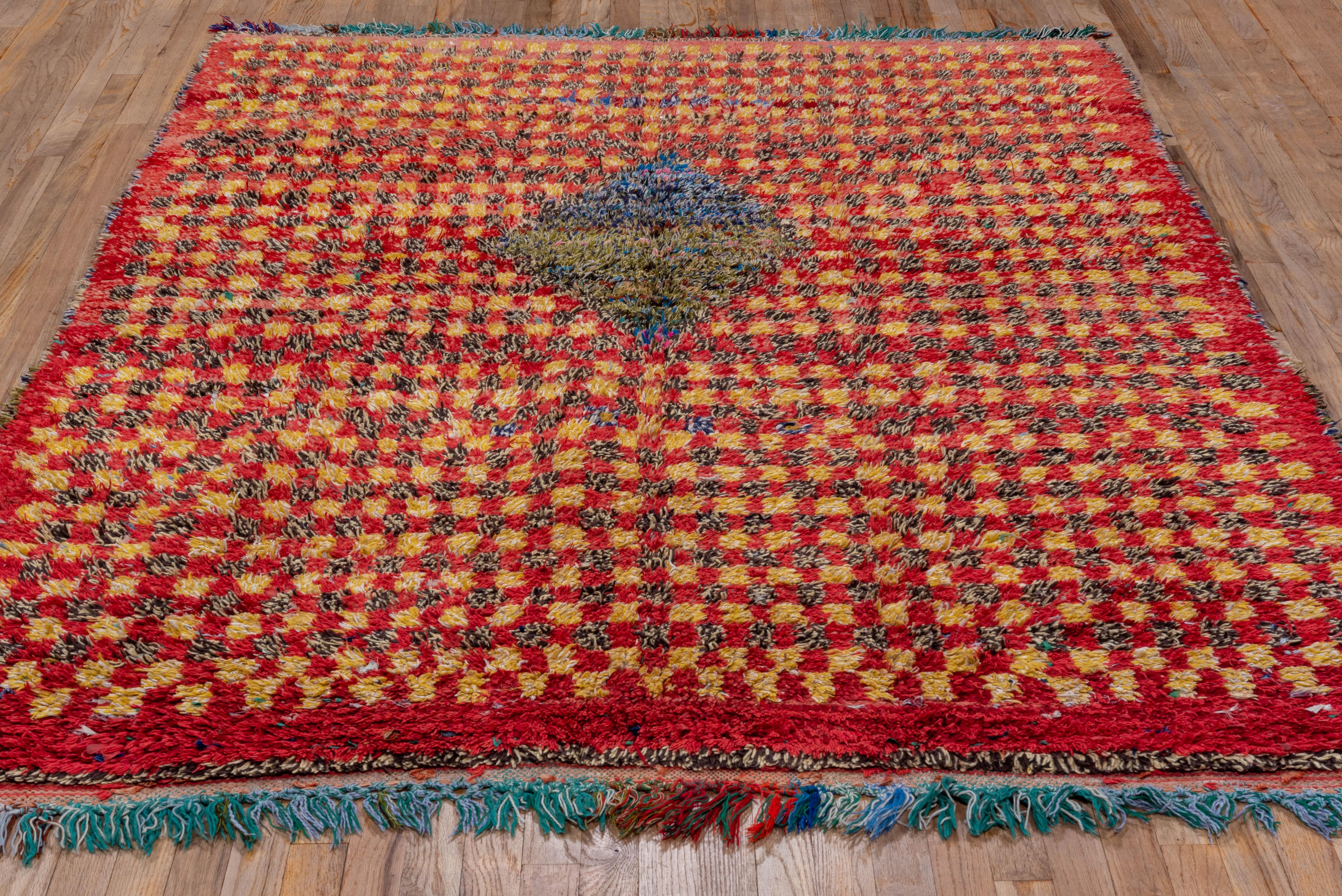 Vintage Moroccan Hand-Knotted Boucherouite Rug Central Diamond Motif For Sale 2