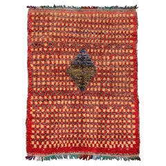 Vintage Moroccan Hand-Knotted Boucherouite Rug Central Diamond Motif