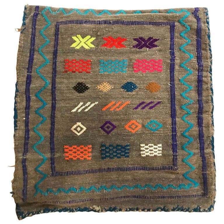 Vintage Moroccan Hand-Loomed Kilim Wool Pillow For Sale 1