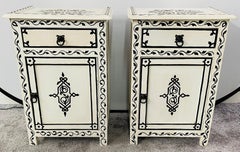Vintage Moroccan Hand Painted Nightstand or End Table in Black & White, a Pair