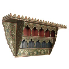 Vintage Moroccan Hand Painted Wall Mounted Three Tiered Spice Shelf / Bracket