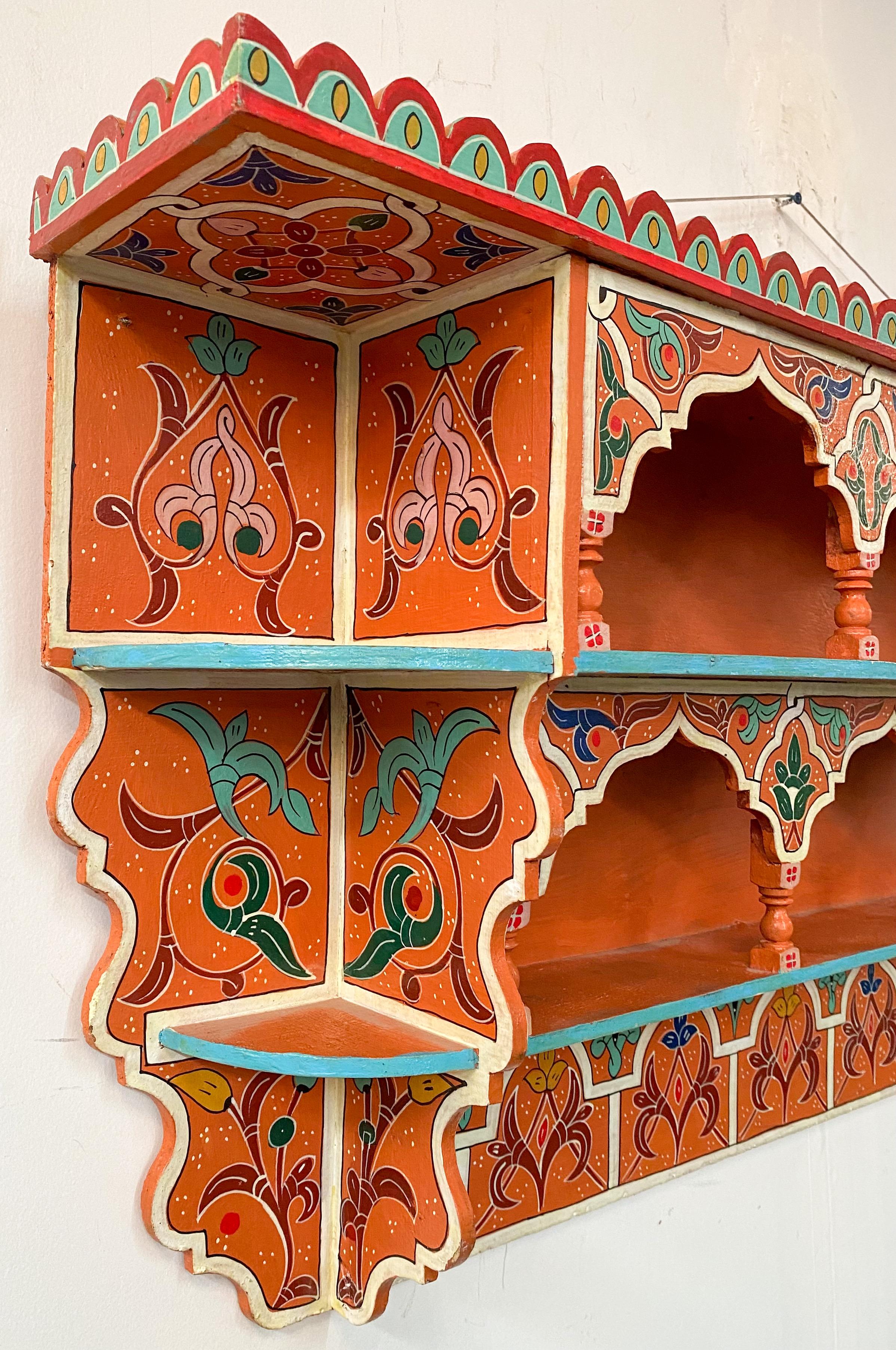 Vintage Moroccan Hand Painted Wall Shelf or Spice Rack For Sale 1