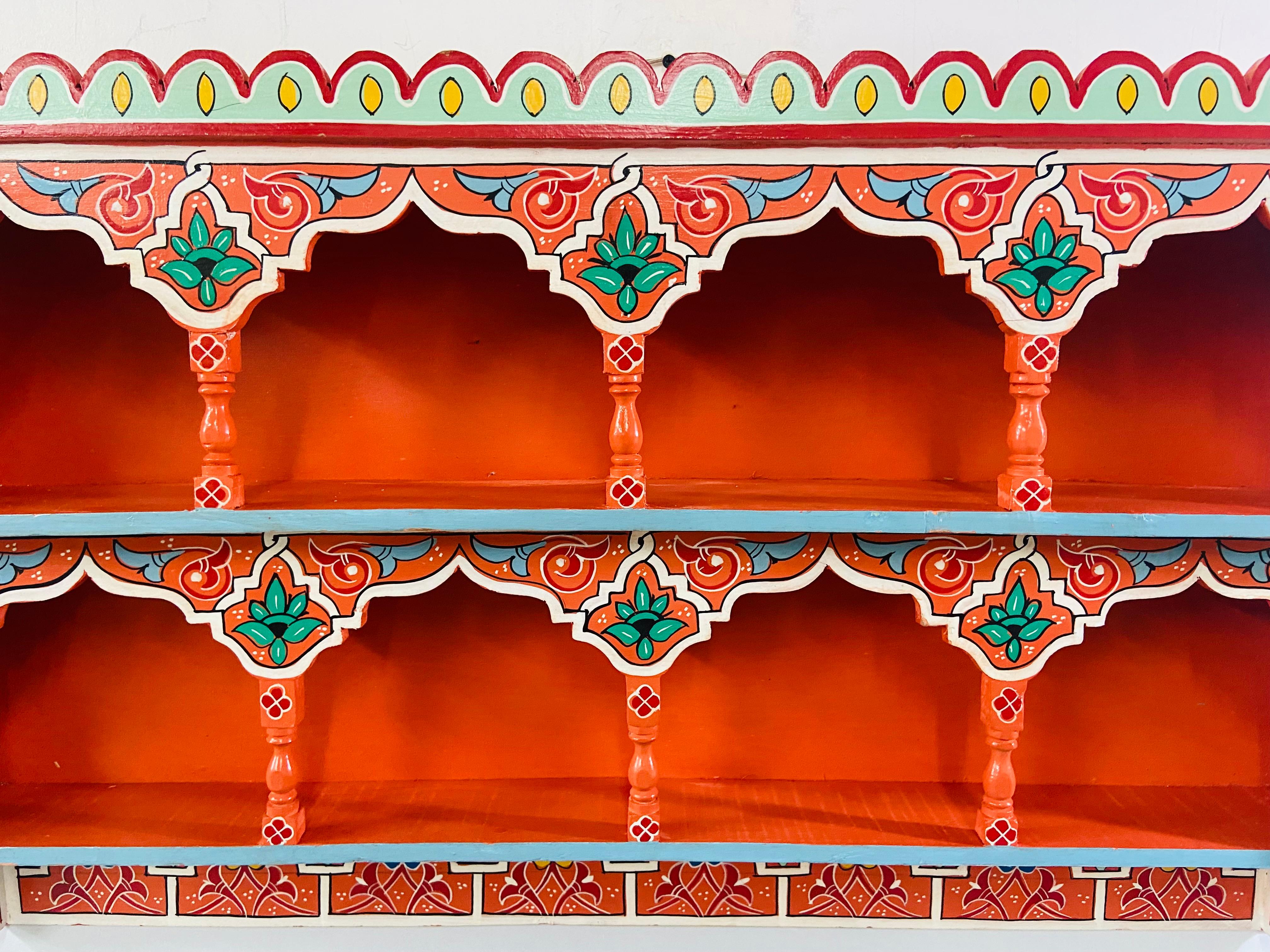 Vintage Moroccan Hand Painted Wall Shelf or Spice Rack 1