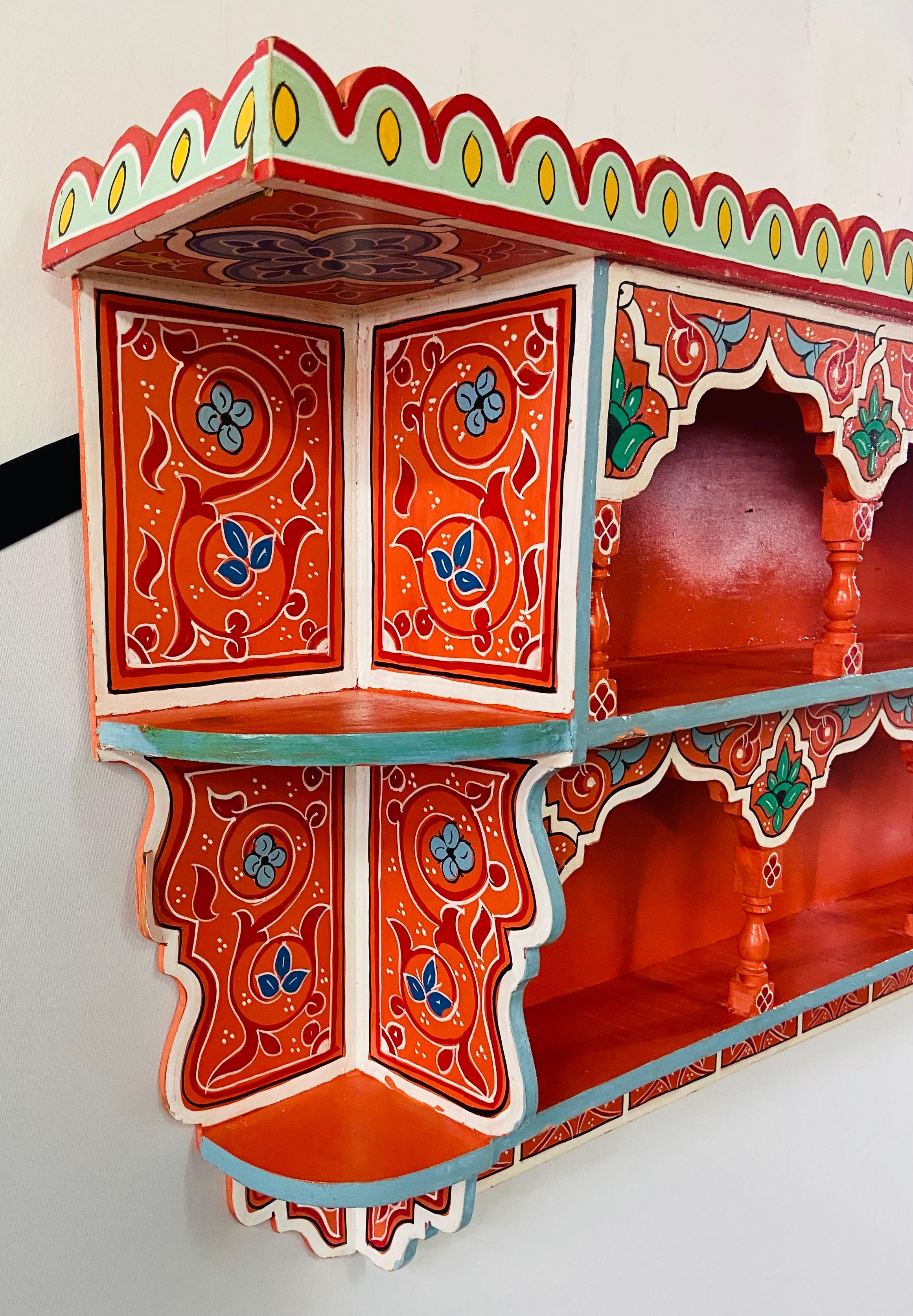Moorish Vintage Moroccan Hand Painted Wall Shelf or Spice Rack