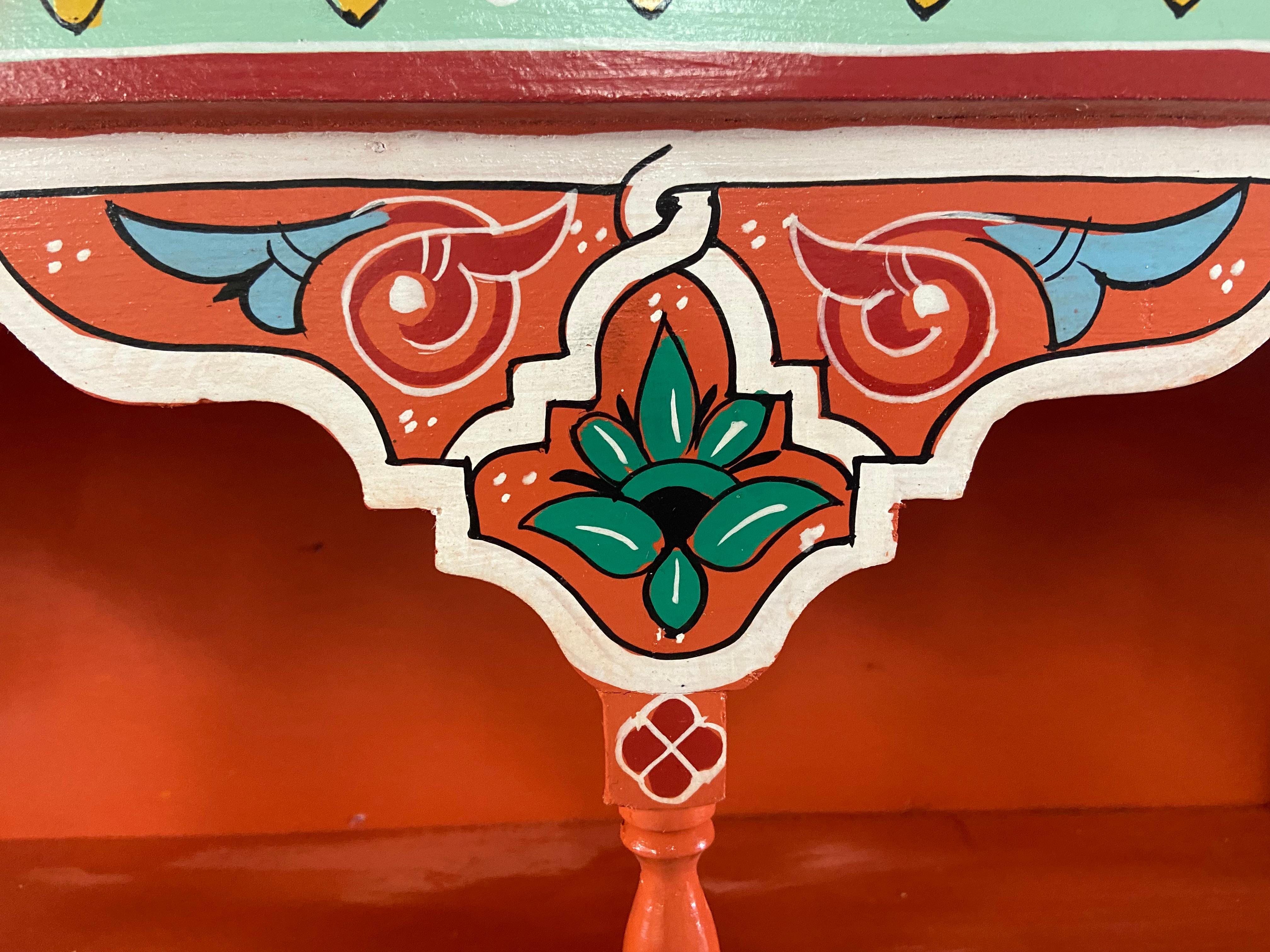 Vintage Moroccan Hand Painted Wall Shelf or Spice Rack In Good Condition In Plainview, NY