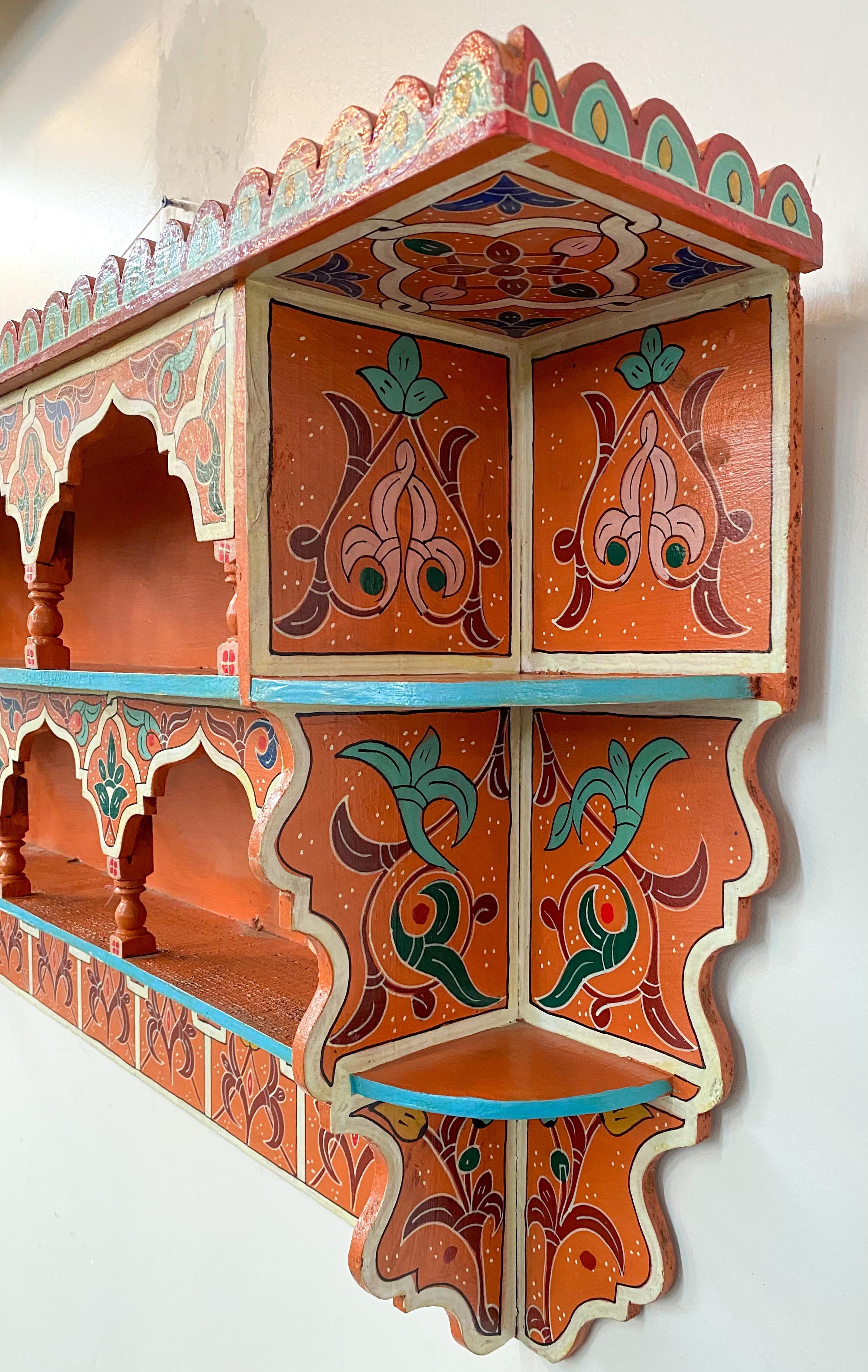 20th Century Vintage Moroccan Hand Painted Wall Shelf or Spice Rack For Sale