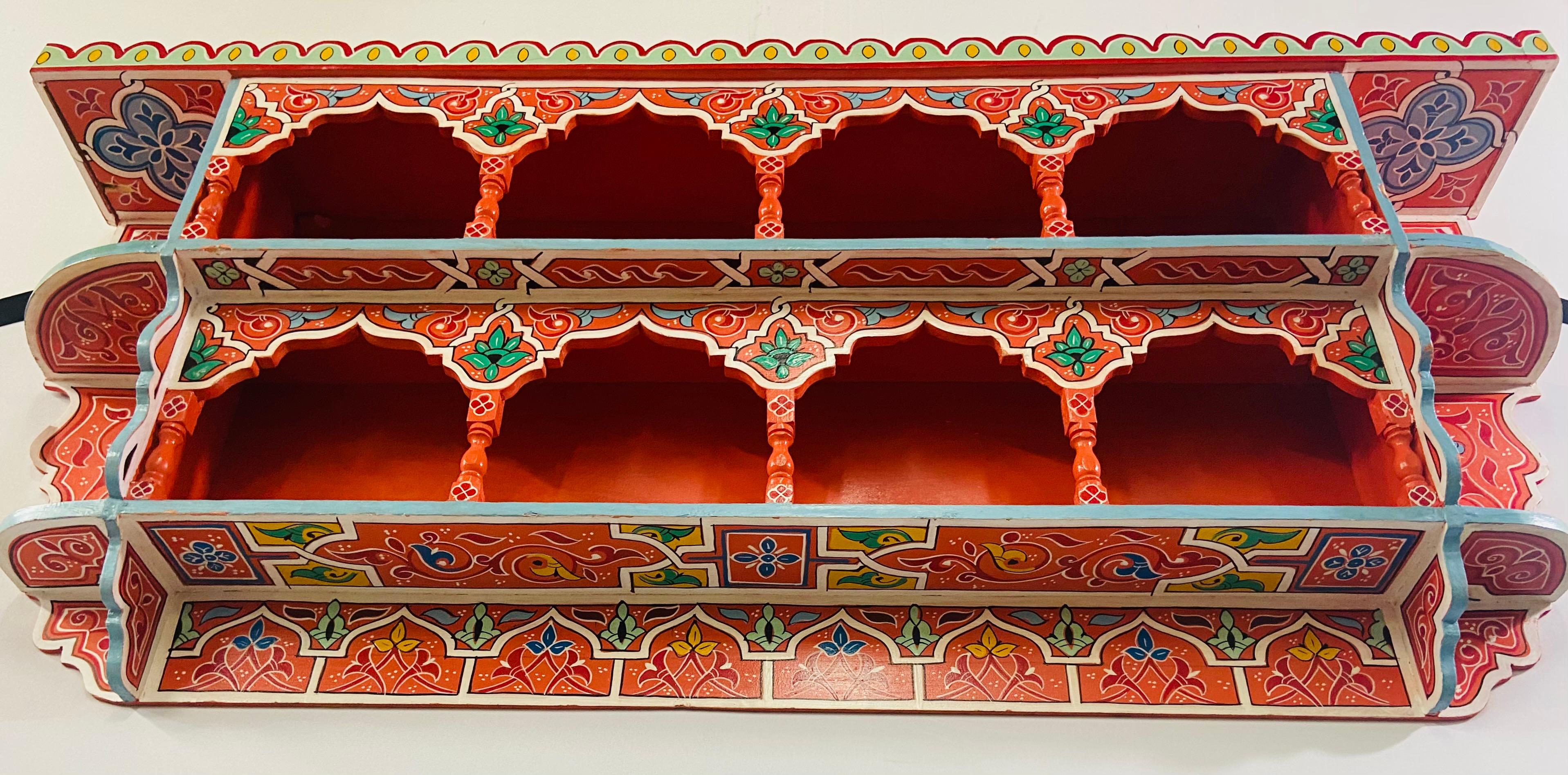 20th Century Vintage Moroccan Hand Painted Wall Shelf or Spice Rack