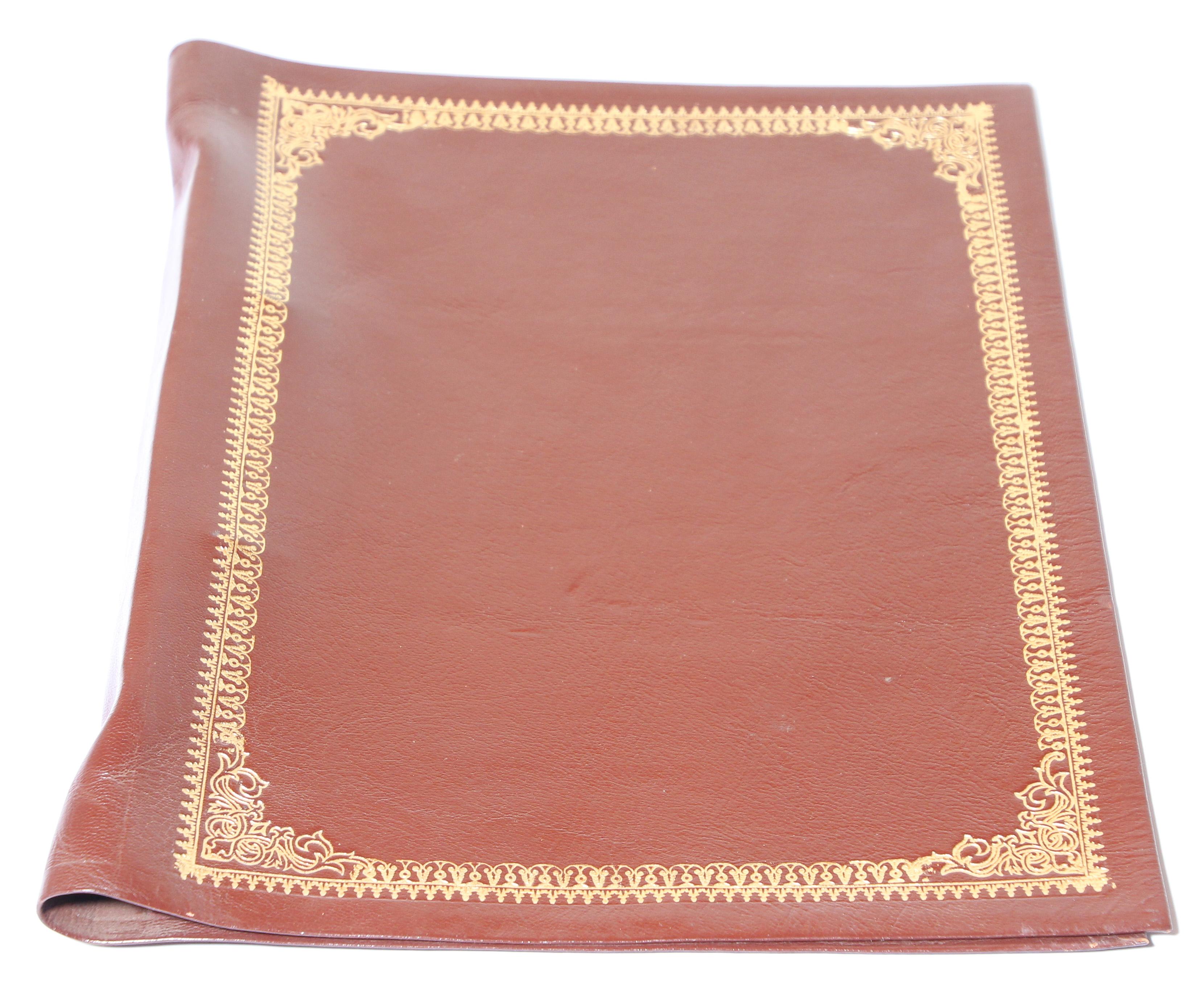 Mid-Century Modern Vintage Moroccan Hand Tooled Leather Brown Portfolio