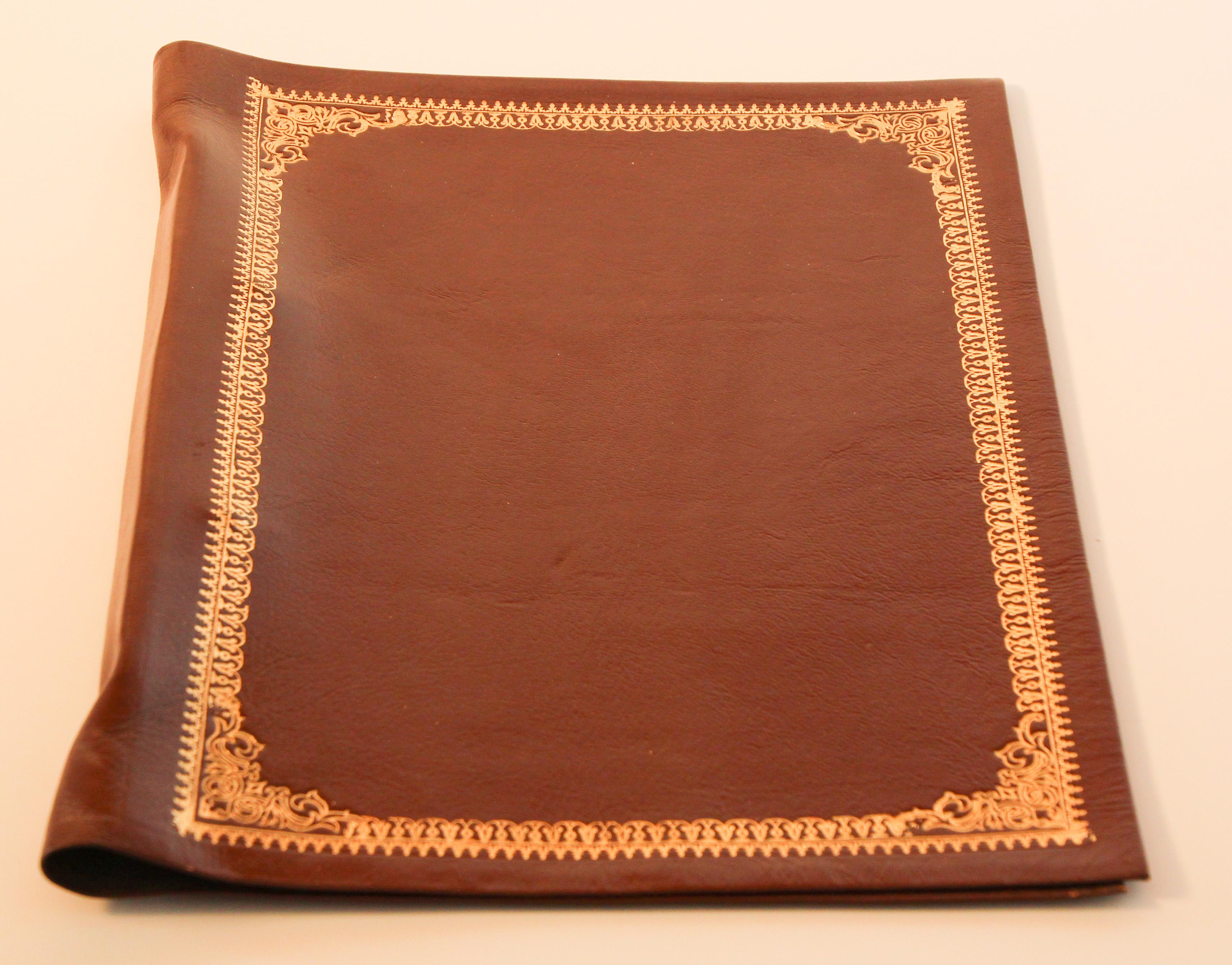 Hand-Crafted Vintage Moroccan Hand Tooled Leather Brown Portfolio