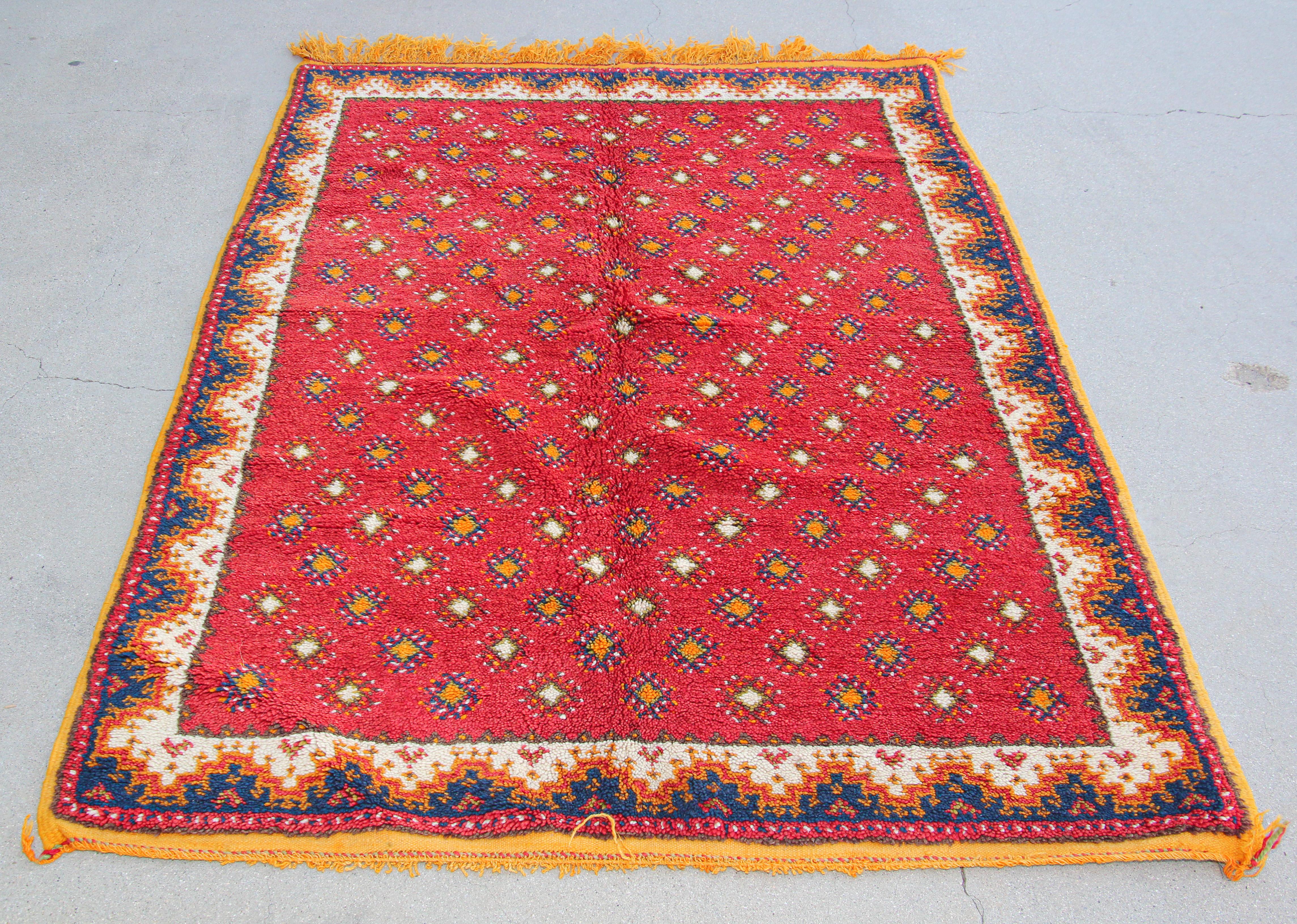 1960s authentic Moroccan vintage tribal rug handwoven by Berber Moroccan women using organic lamb wo and organic dye.North African Moroccan tribal runner with low pile handwoven wo, hand-knotted by the Berber tribes of Morocco with traditional