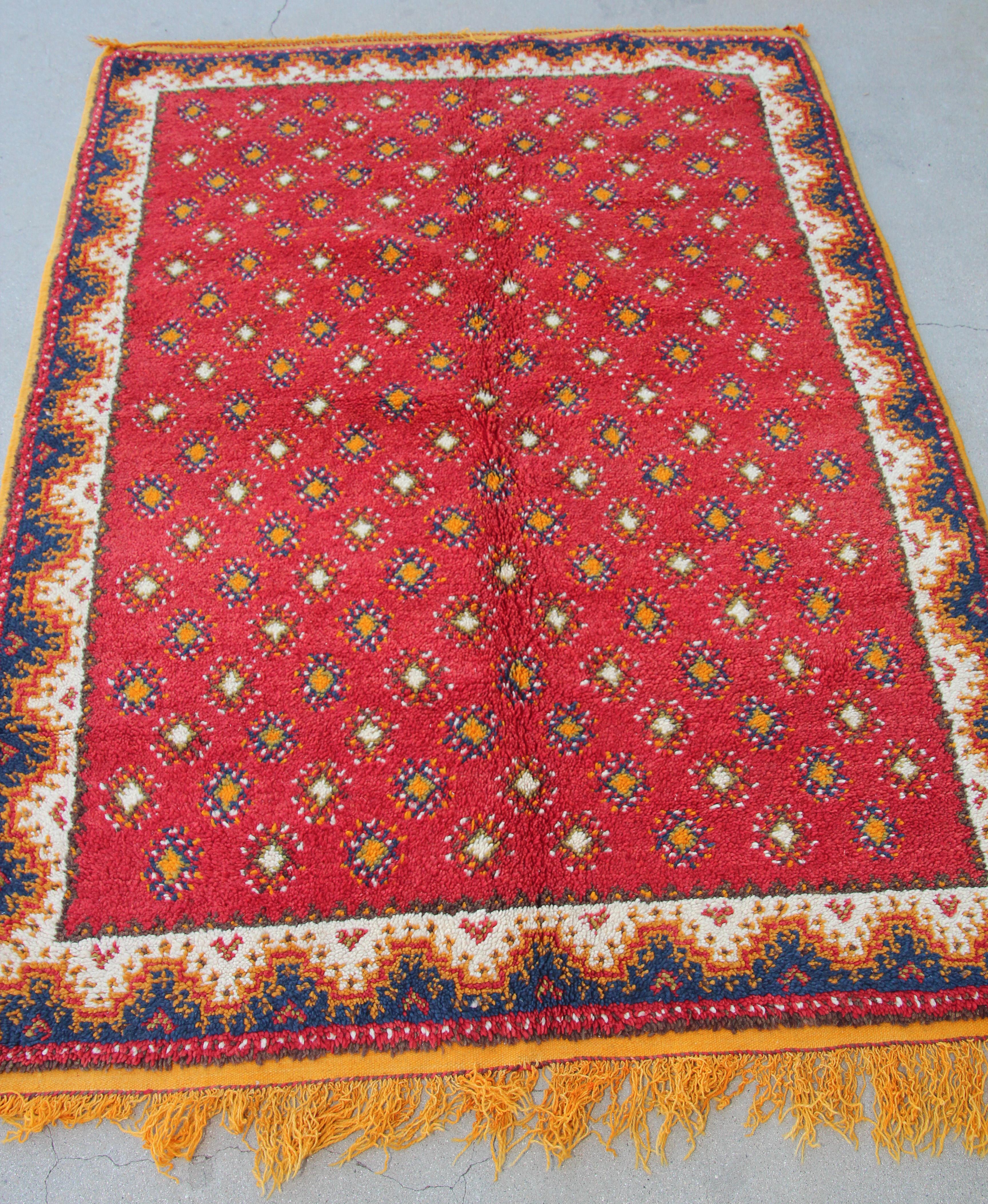 Folk Art 1960s Vintage Moroccan Hand-Woven Berber Carpet For Sale