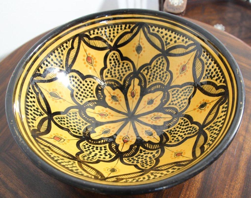 Vintage Moroccan Handcrafted Ceramic Yellow Bowl For Sale 8