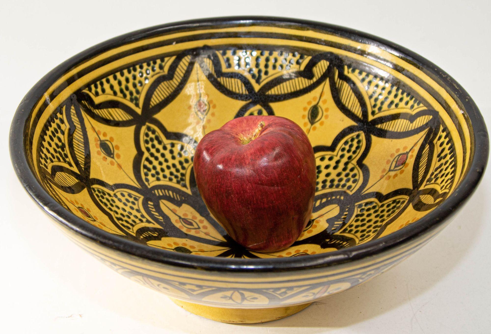 Hand-Crafted Vintage Moroccan Handcrafted Ceramic Yellow Bowl For Sale