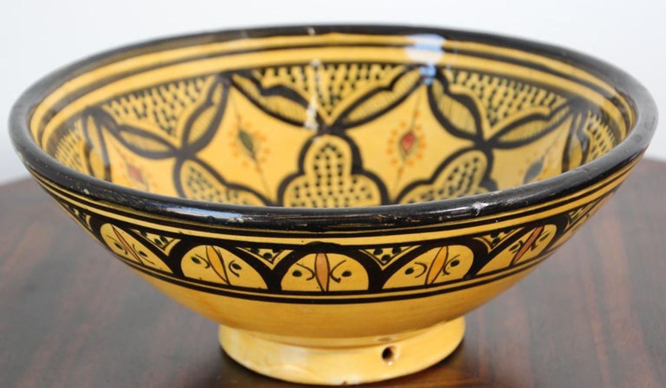20th Century Vintage Moroccan Handcrafted Ceramic Yellow Bowl For Sale