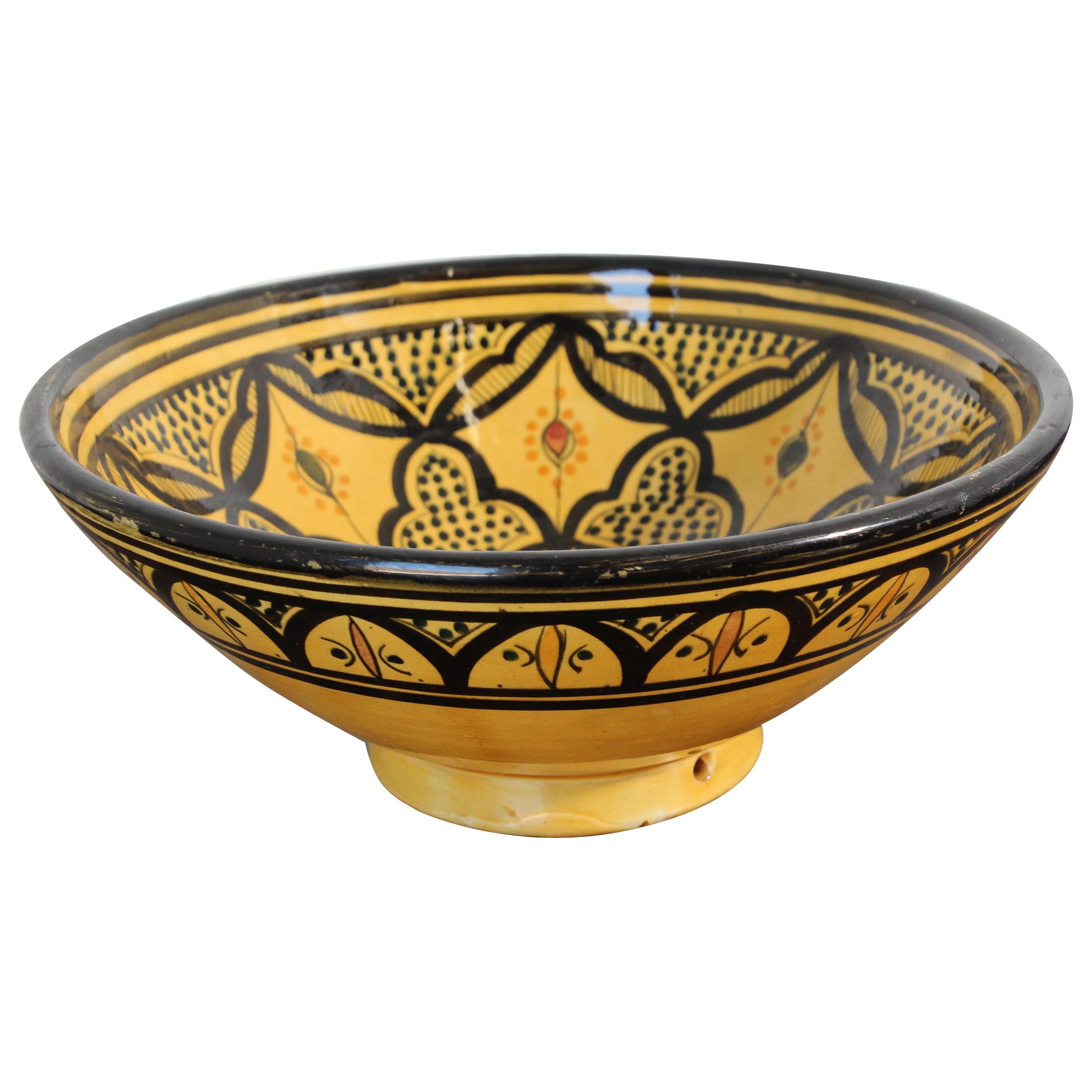 Medium Handpainted Moroccan Ceramic Bowl in Black/Orange 